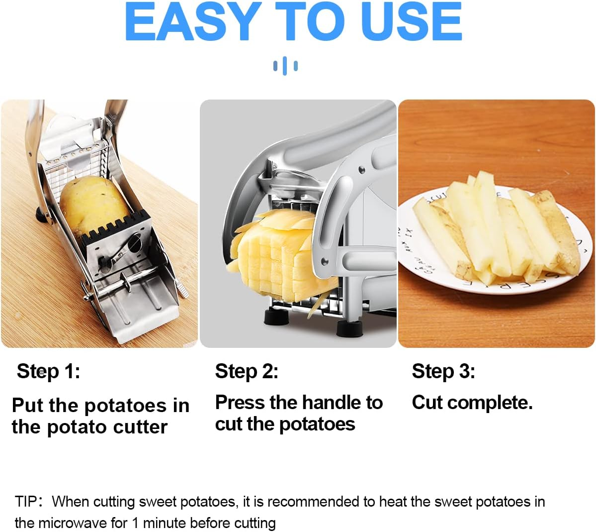 French Fry Cutter with 2 Blades, Professional Potato Cutter Stainless Steel, Potato Slicer French Fries, Press French Fries Cutter for Potato image number 3