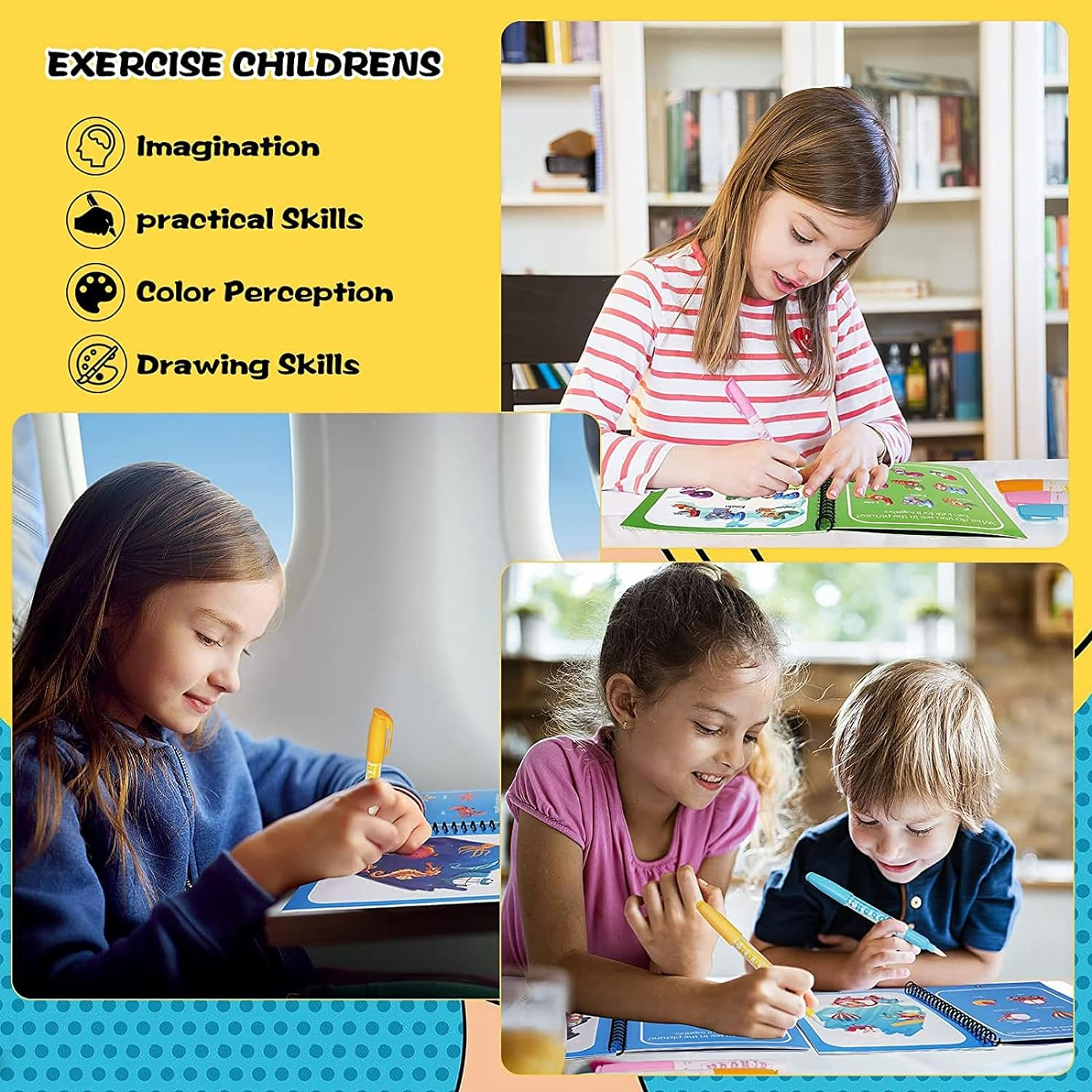 MYLEUS 6 Set Water Drawing Books for for Kids, Kids Montessori Toys Reusable Magic Water Coloring Book Magica Drawing Books Painting Toys Toddler Early Education Toys for Kids 3-6(Pen Random Color) image number 4