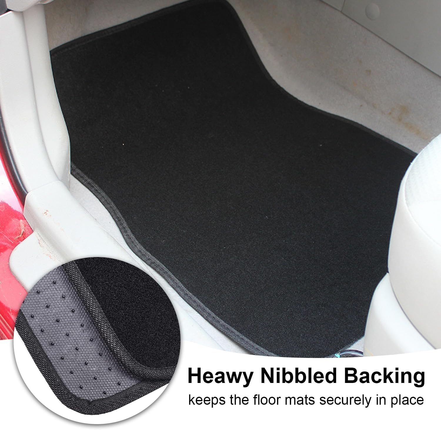 4 Pcs All Weather Carpet Vehicle Floor Mats, Universal Fit Heavy-Duty Carpet Floor Mats Cars, Black Premium Quality Carpe T Vehicle Floor Mats plus Vinyl Heel Pad for Cars, SUV (Black) image number 2