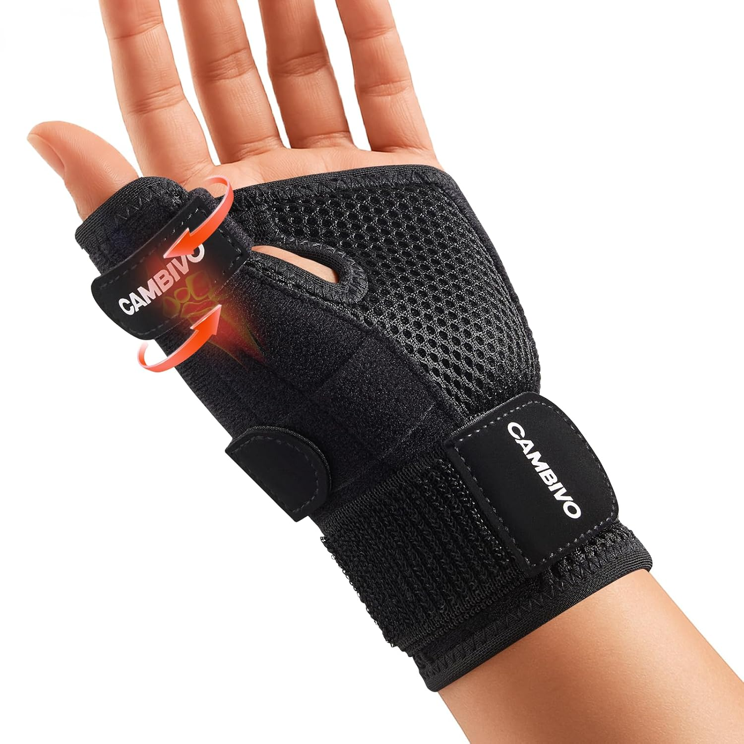 CAMBIVO Thumb Brace with Adjustable Straps, Breathable Wrist Support with Open-Palm for Arthritis, De Quervain'S Tenosynovitis, Sprains, Fits Right or Left (Black, S/M)