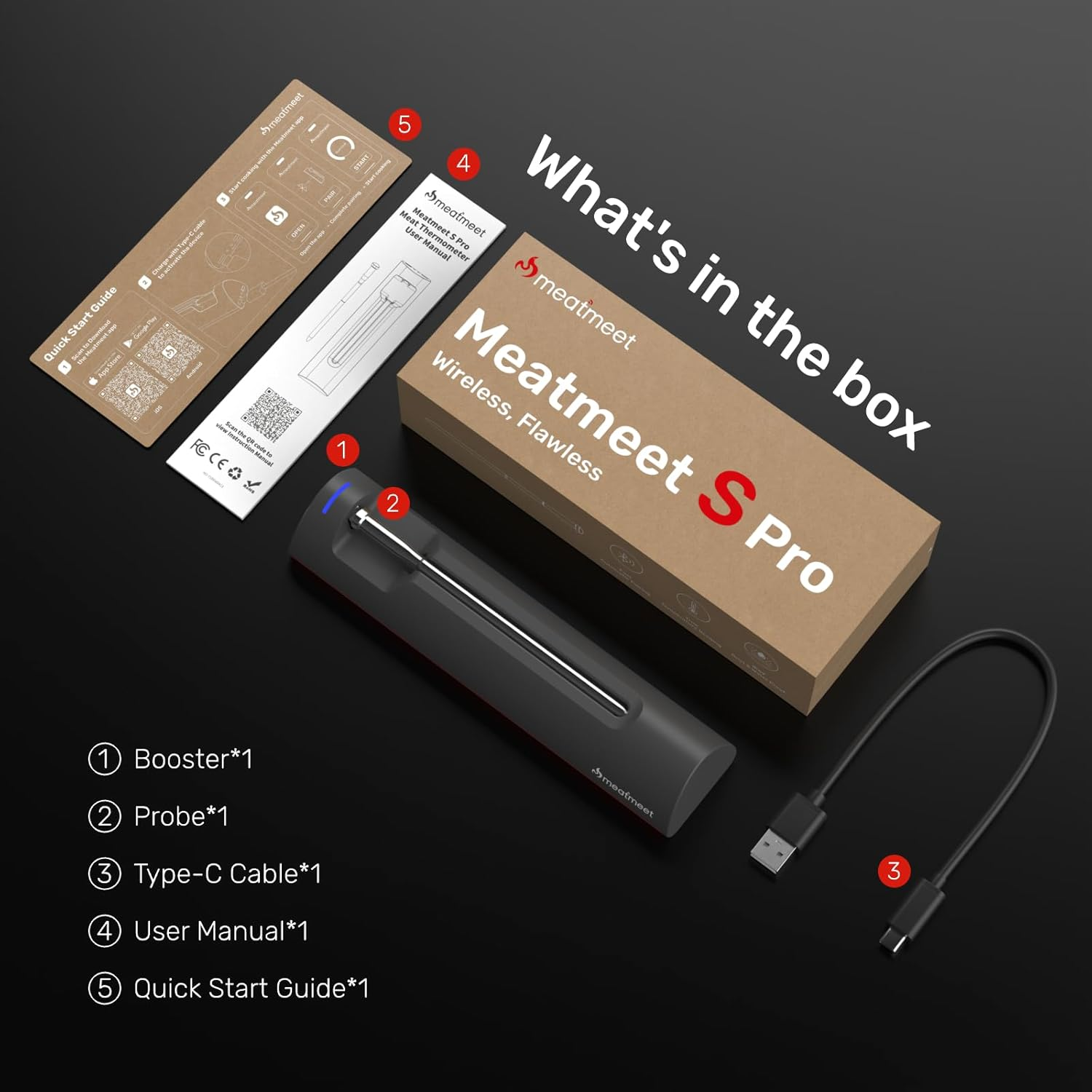 Meatmeet S Pro Bluetooth Meat Thermometer with Smart APP, 1 Ultra-Thin Probe with 6 Sensors, Long Range, IP69 Waterproof, Wireless Meat Thermometer for BBQ, Grill, Oven, Rotisserie, Air Fryer, Kitchen image number 3