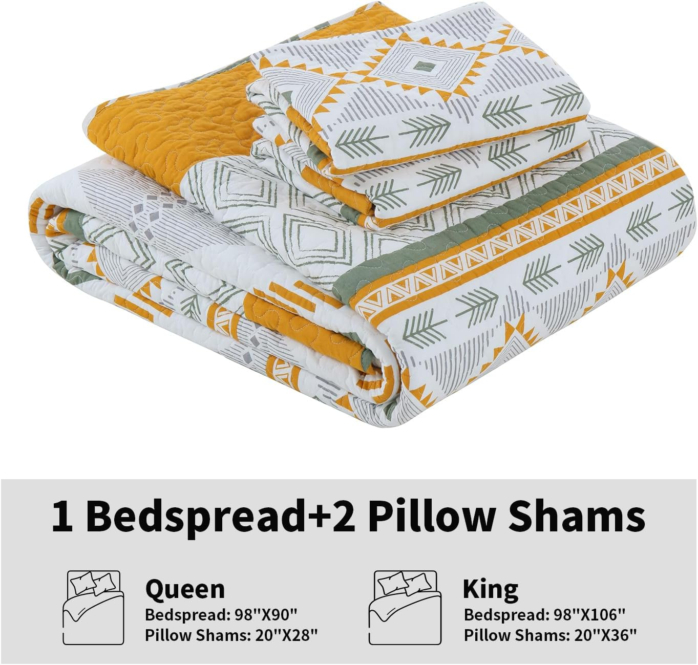 100% Cotton Quilted Bedspread Coverlet Set Queen Size, Lightweight Quilt with 2 Pillow Shams, Geometric Bedding Set Bed Blanket, Orange image number 6