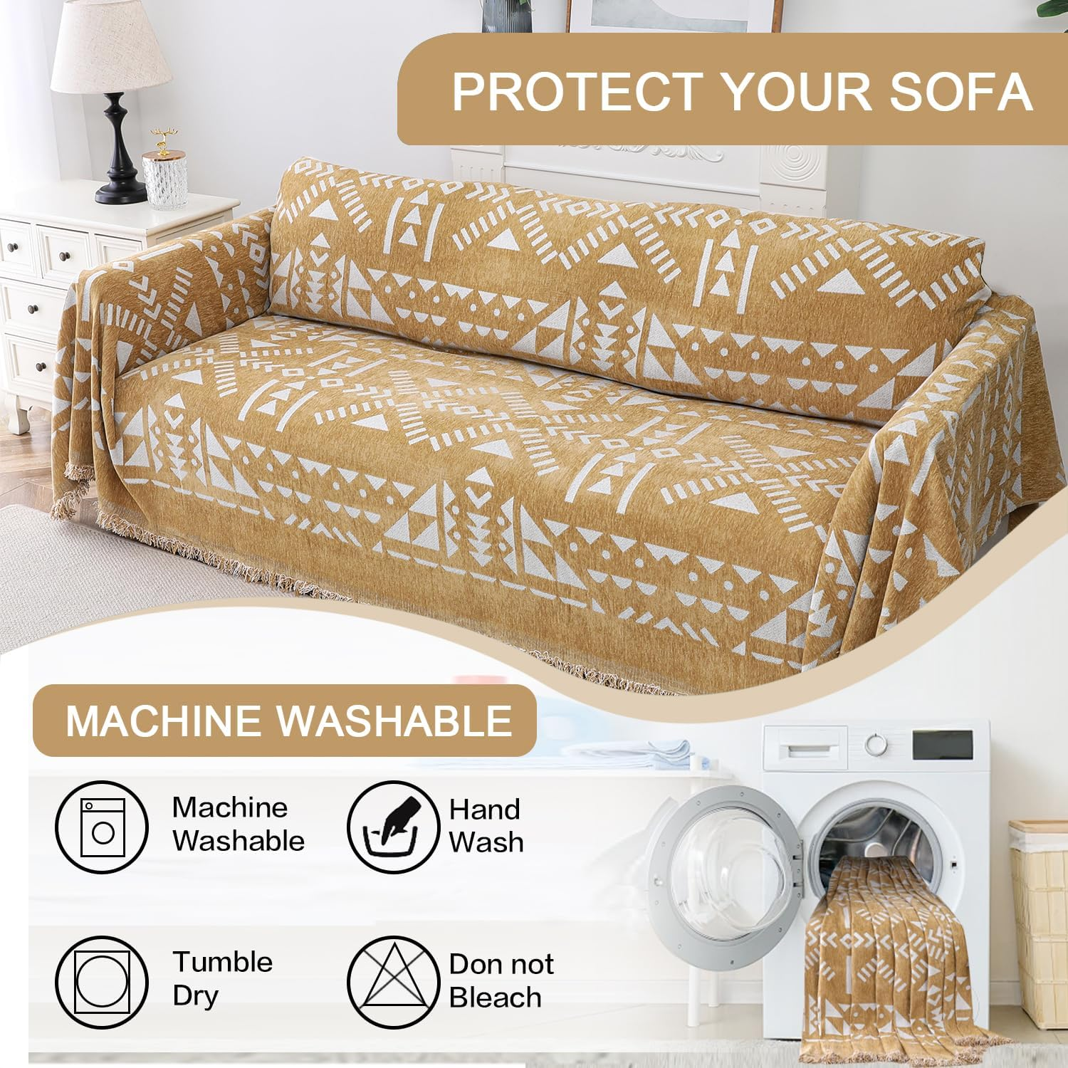 Smarcute Chenille Sofa Cover for Cushion Couch Sofa Slipcover Soft Couch Cover for Sectional Couches Sofa Towel Cover for Living Room Furniture Throw Covers for Pets Dog(Xx-Large,180X381Cm, Khaki) image number 1