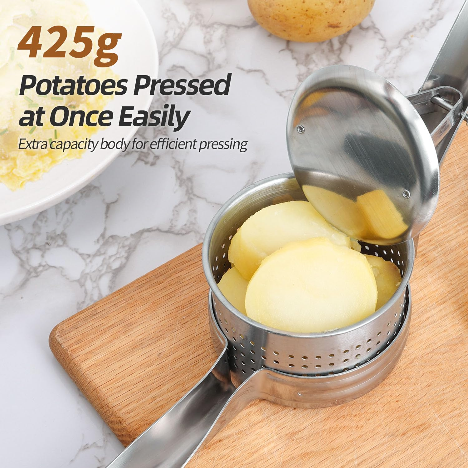 Yopinmall 15 OZ Potato Ricer, Stainless Steel Potato Masher Heavy Duty Ricer for Mashed Potatoes Kitchen Tool Potato Press Kitchen Gadget image number 5