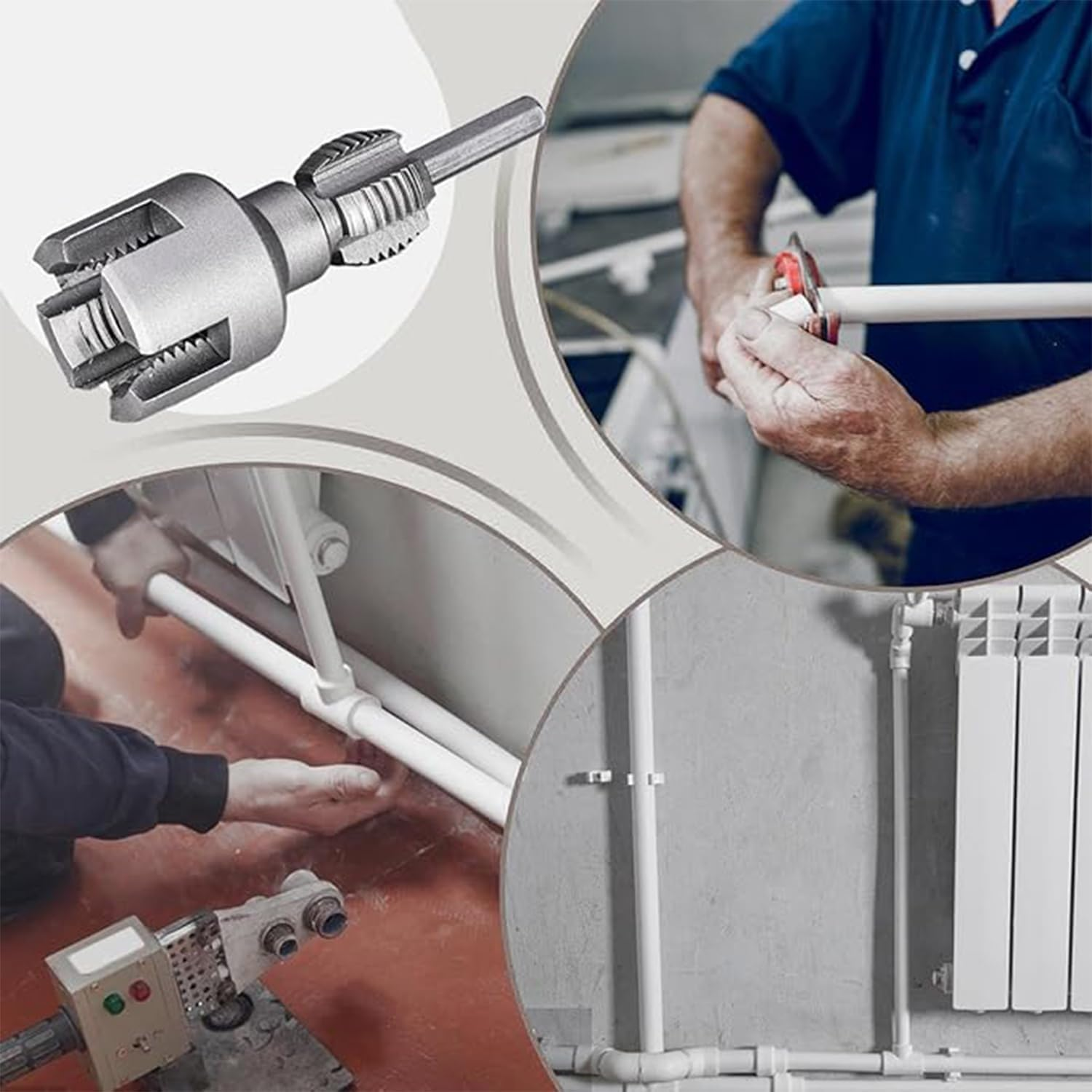 Roczential Integrated Internal & External Pipe Threading Tool, Electric Drill Compatible PVC Pipe Threader Kit, PVC Pipe Threader Set, Garden Hose Thread Die 1/2" 3/4" 1" for Electric Drill(1/2") image number 1