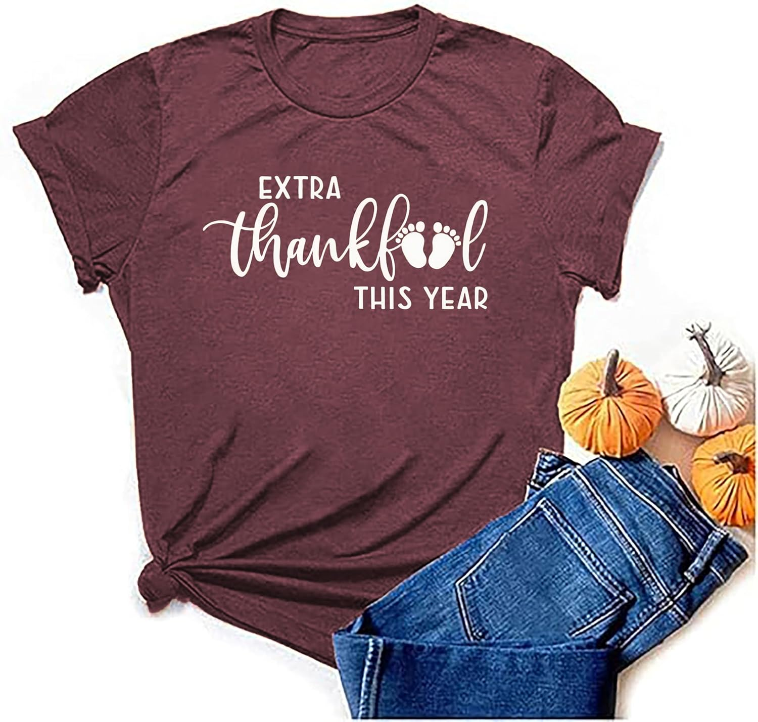 Thanksgiving Pregnancy Shirt Thankful Maternity Tees Cute Turkey Graphic Pregnancy Announcement Fall Tops Pregnancy Shirt image number 1