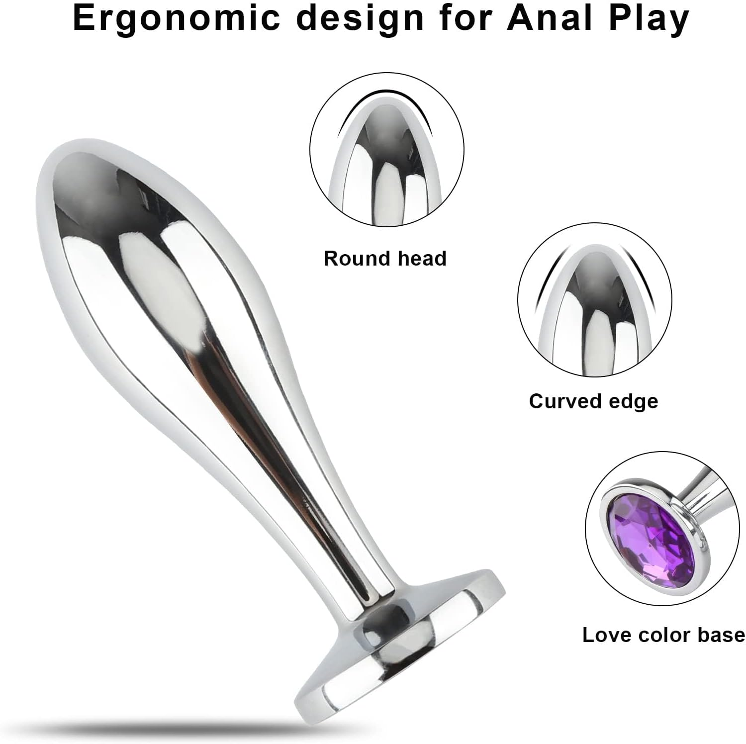 Anal Butt Plug, 3Pcs Set Safety Metal Anal Butt Plug Sex Toys with Crystal Diamond Beginner Anal Toys for Adult Unisex (Purple) image number 6