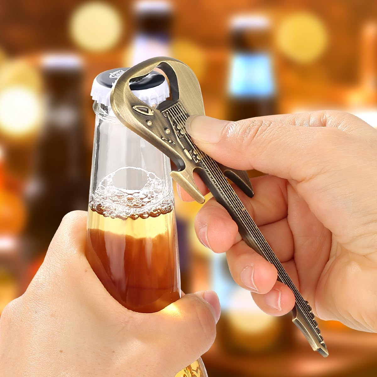 Bronze Guitar Bottle Opener, Beer Gadgets, Guitar Shaped Beer Opener, Novel Gifts for Men Women, Musical Instrument Gift for Guitarist, Musician, Music Presents, Christmas Gifts, Kitchen Pub Tools - Dark Silver With Bag image number 5