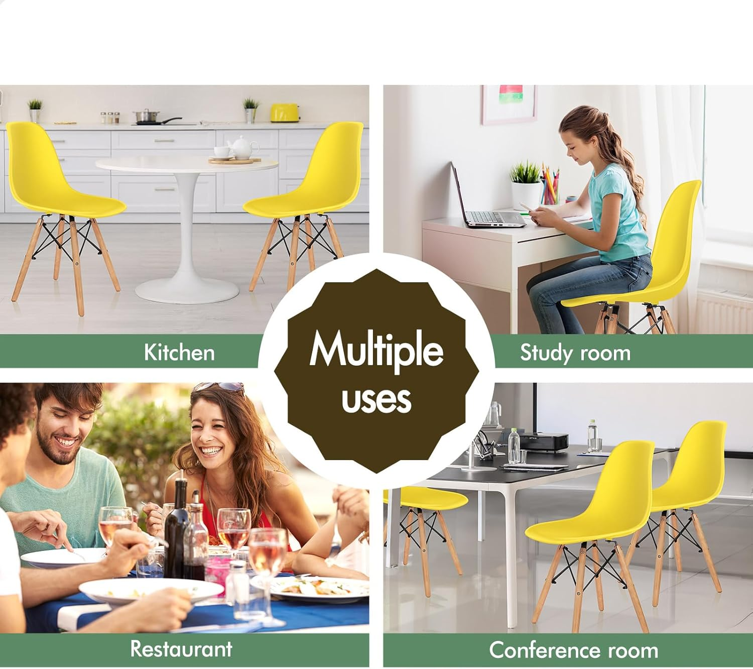 ALFORDSON Dining Chairs Set of 4 with Solid Wood Legs & Floor Protectors, 4X Kitchen Chairs Reading Seating for Home Cafe Bar Coffee Table, 150Kg Capacity, EM Series, Yellow image number 5