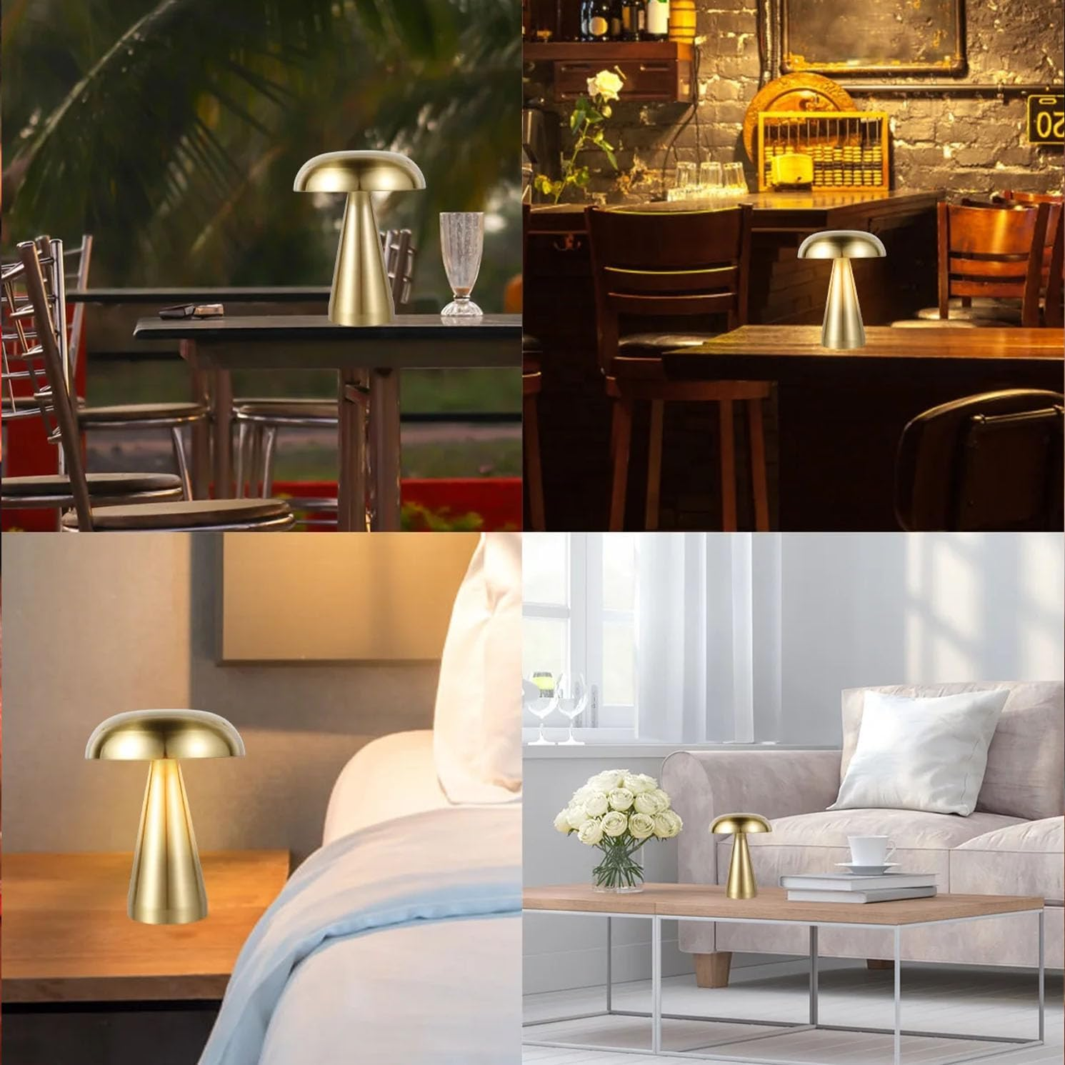 Mushroom Table Lamp Portable Cordless LED Desk Light USB Rechargeable 3 Color Dimming Decorative Metal Bedside for Bedroom Living Room Study Office Energy Saving - Silver image number 2