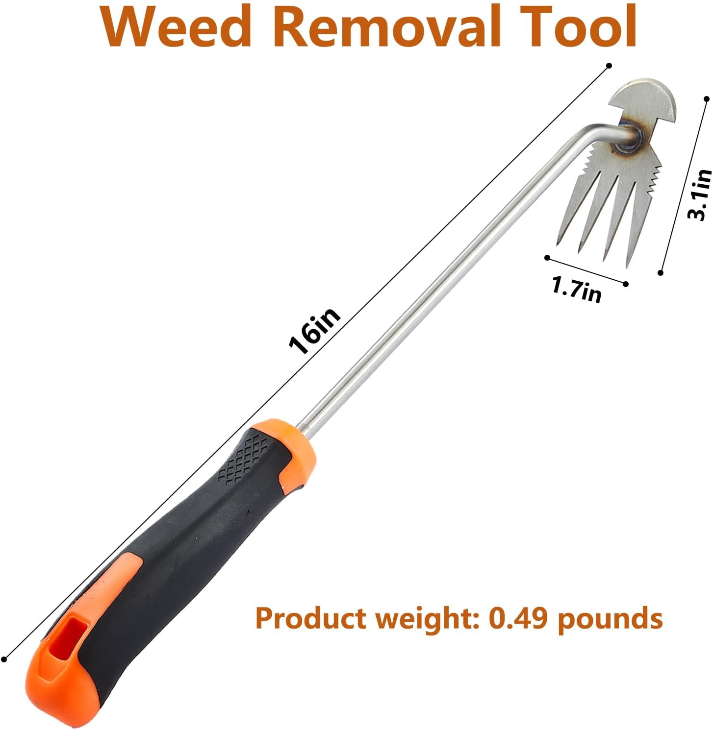 Weed Puller Tool, Rubber Handle Garden Manual Weeder Tool, Portable Stainless Steel Weeding Tools, for Hand Weeder Puller for Vegetable Gardening Backyard Farm Planting & Uprooting Weeding Tool image number 2