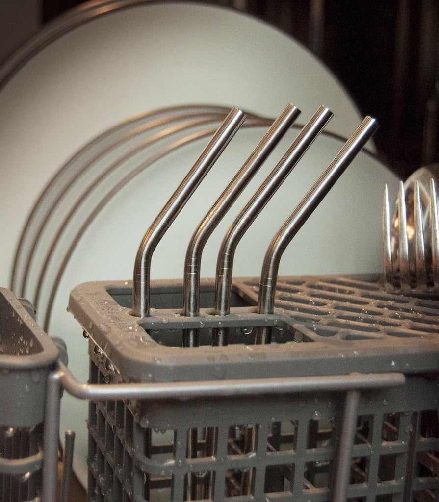 EKIND Stainless Steel Reusable Bent Drinking Straws and Cleaning Brush Set (Set of 4) image number 4