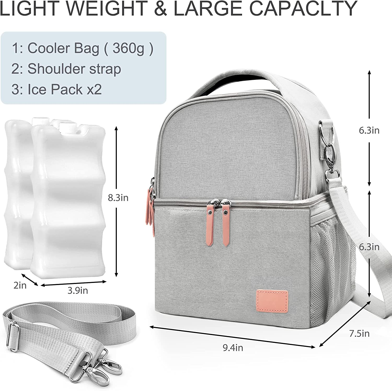 Breast Pump Bag for Hands-Free Wearable Breast Pumps、Bottles,Pump Parts, and Storage Bag，Adjustable Shoulder Strap,（Can Accommodate 2 Breast Pumps+6 180Ml Baby Bottles） Including 2Pcs Ice Grid(Grey) image number 1