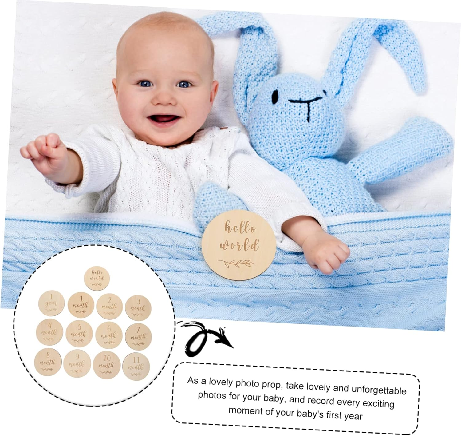 Wooden Baby Milestone Growth Cards Infant Monthly Birthday Announcement Photo Props Newborn Commemorative Set 13Pcs for Baby Shower and First Year image number 1