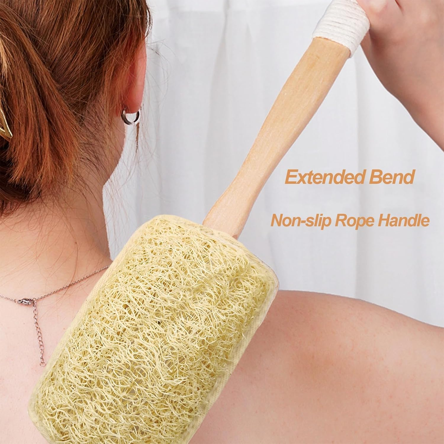 Catchu Loofah Shower Brush, Double Sided Eco-Friendly Bath Brush, Natural Loofah Detachable with Long Bamboo Handle and Boar Bristle Back Scrubber for Bathing Skin Exfoliator - Single image number 4