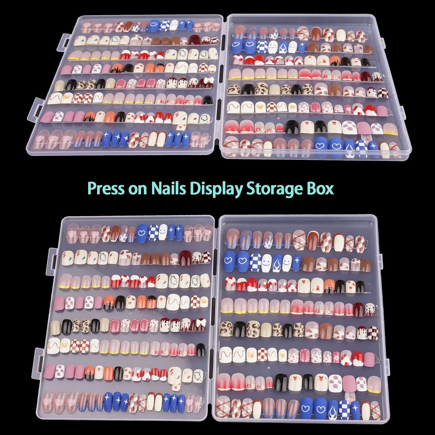 2PCS Press on Nail Organizer, Clear Press on Nail Storage Box Acrylic Nail Art Display Packaging Box Fake Nail Storage Case with Transparent Tape (Not Inlcuded Press on Nail) (8.9X6.5X0.7Inch) image number 5