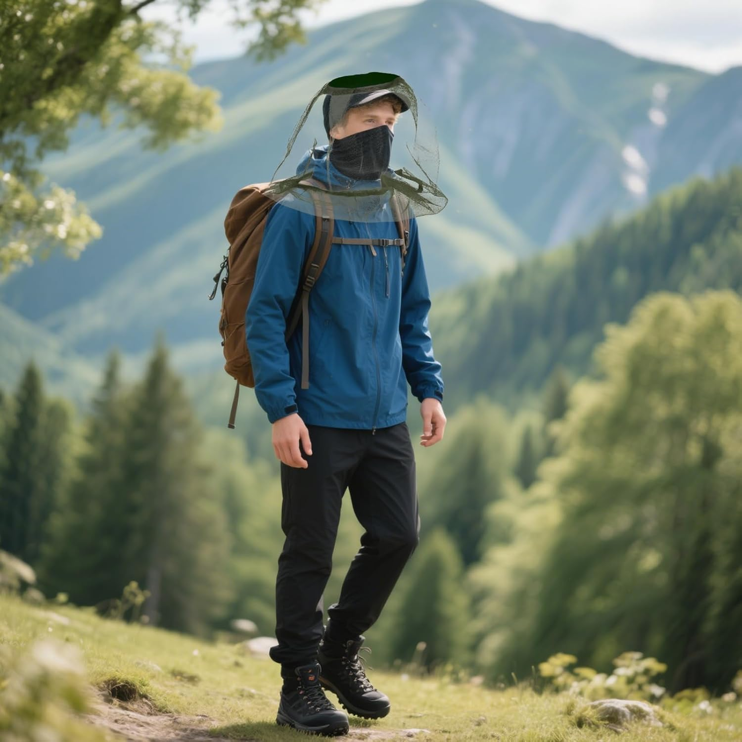 4 Pcs Head Net Mesh Face Neck Protection, Ultra Large & Long, Extra Fine Holes for Camping, Hiking, Fishing, Lightweight & Breathable Head Net Design, Fits All Hats for Men & Women image number 1