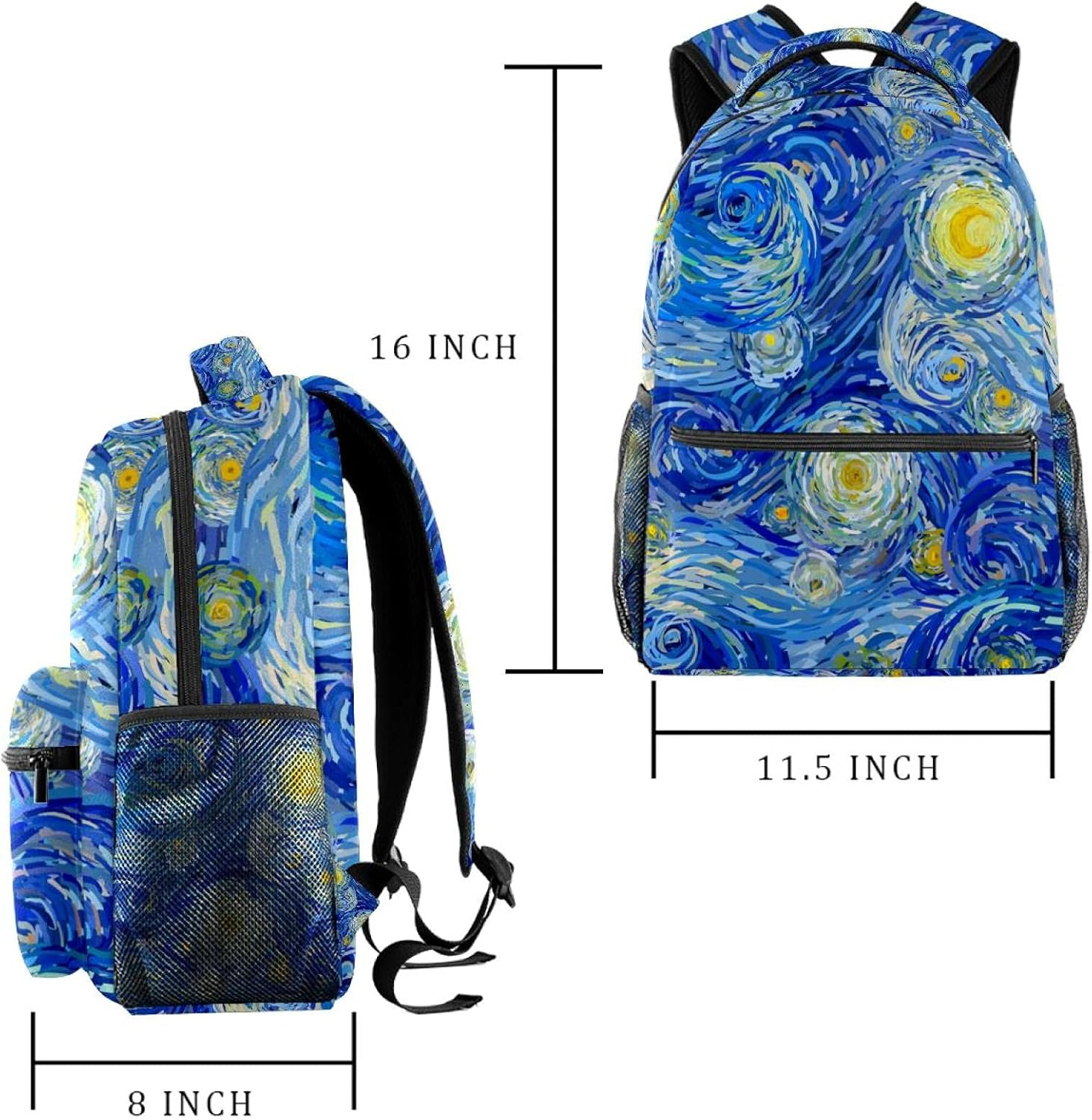 Night Sky with Swirly Clouds Stars and Glowing Moon Backpack Students Shoulder Bags Travel Bag College School Tote Backpacks image number 1