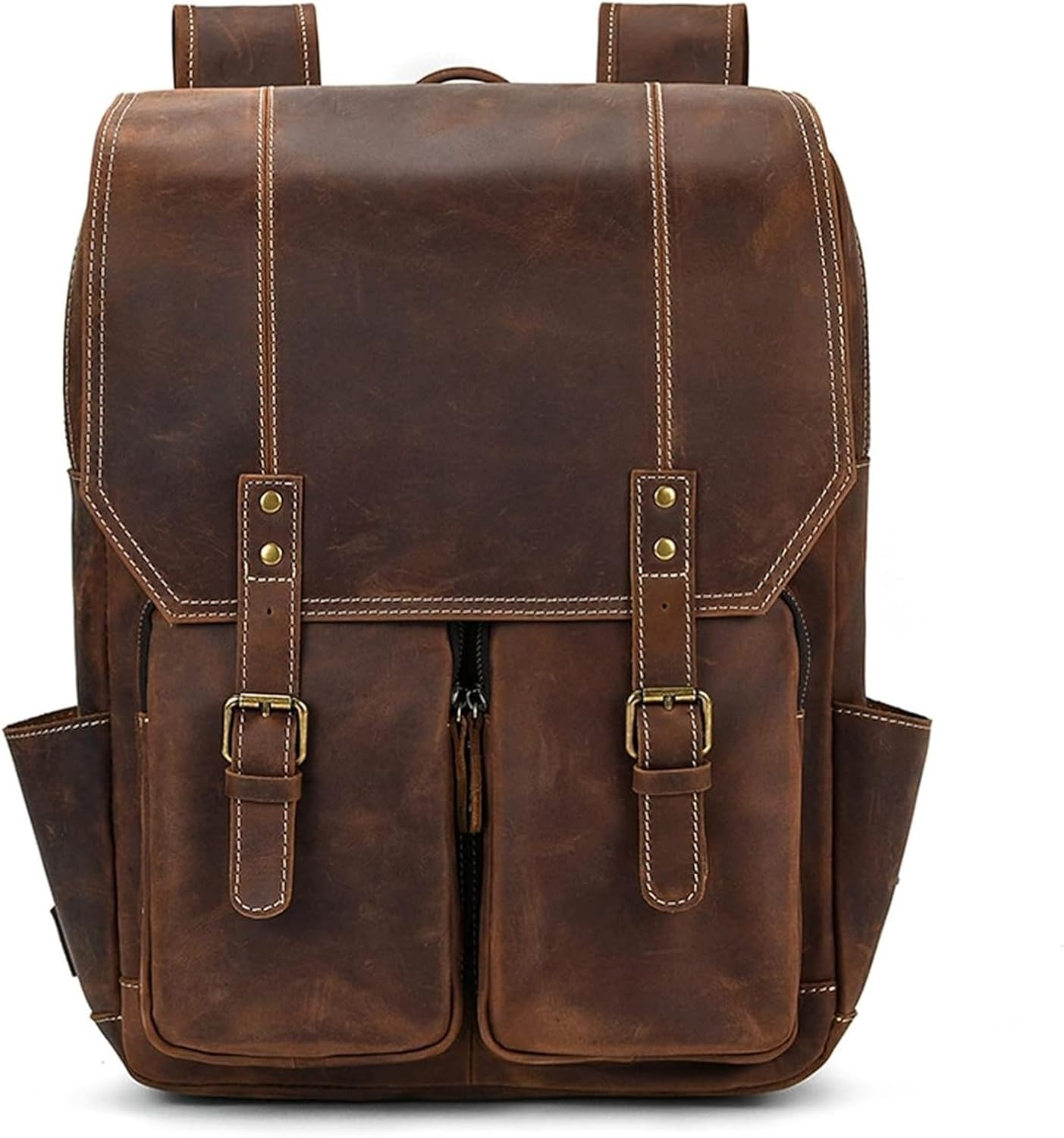 Laptop Bag Backpack Men'S Work School Backpack Men'S Vintage Genuine Leather Backpack 15.6 Inch Laptop Bag Fashion Work Bag Large Capacity Computer Backpack Travel Camping Daypack for Business/S image number 3
