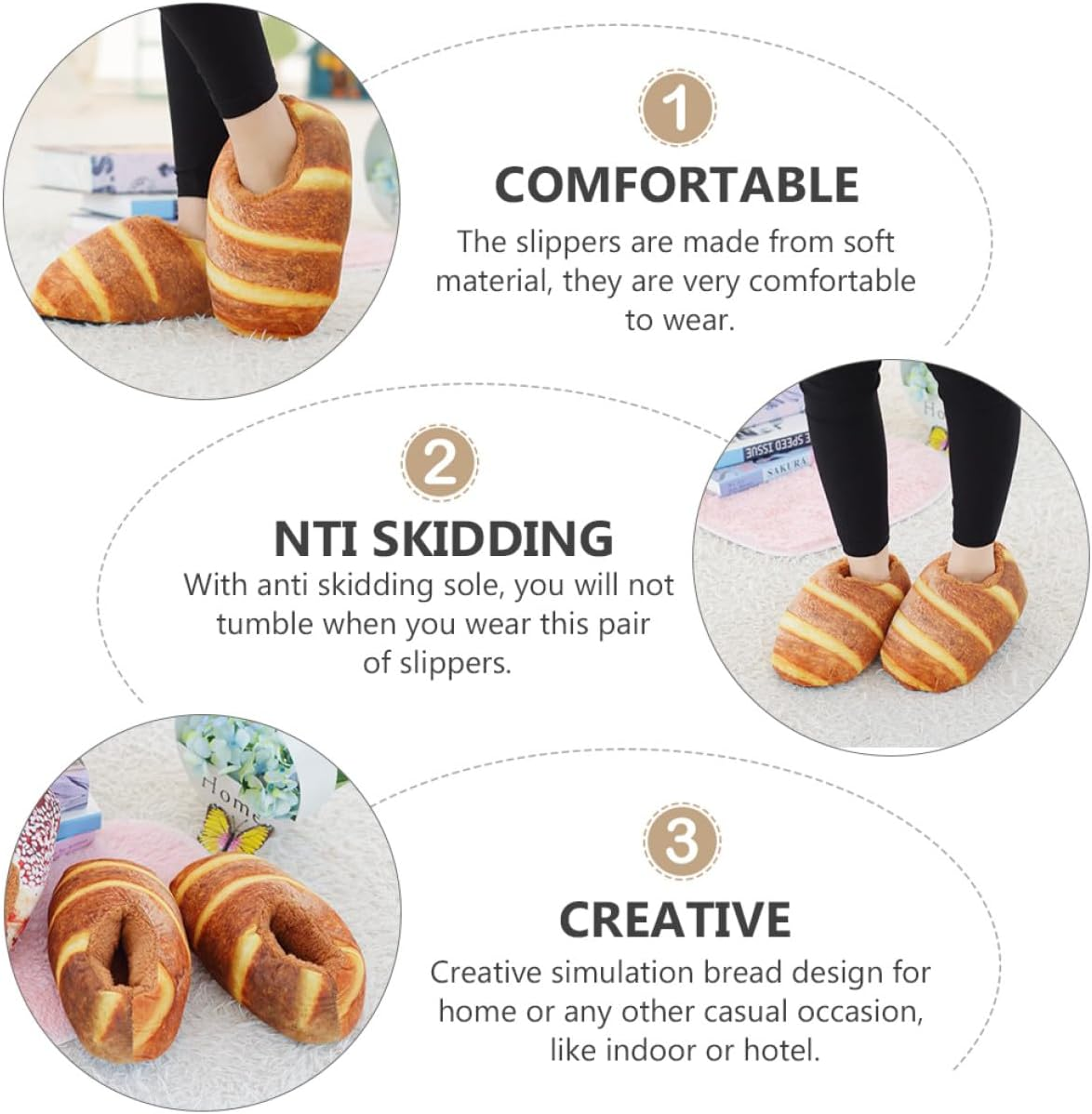 WESIEVYA Simulation Bread Winter Slippers for Women, Yellow Butter Style, One Size Fits EU 36-40, Warm Indoor Home Sandals image number 5