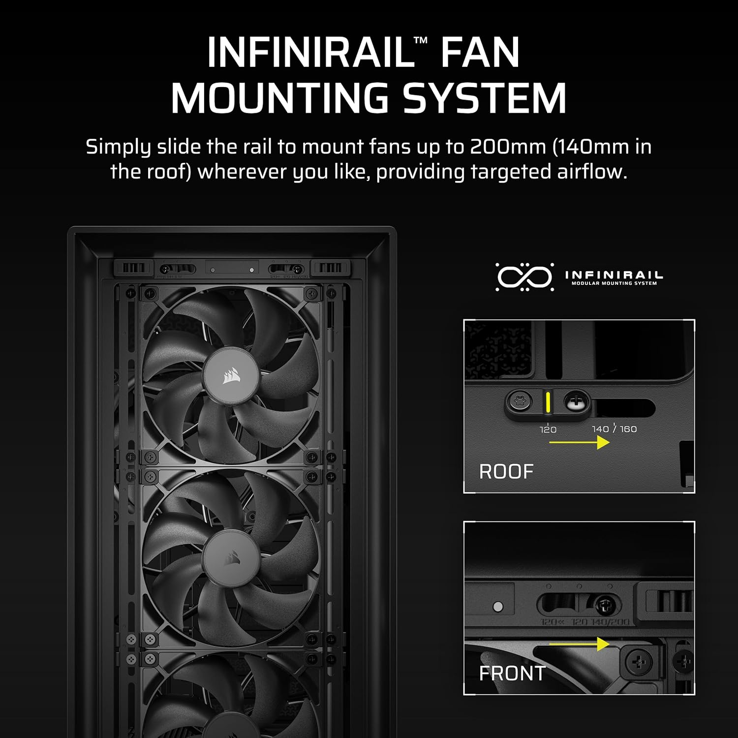 CORSAIR Frame 5000D RS Modular High Airflow Mid-Tower PC Case &ndash; 4X Pre-Installed RS Fans, Infinirail Fan Mounting System, GPU Anti-Sag, ASUS BTF, MSI Project Zero, Gigabyte Project Stealth &ndash; Black image number 6