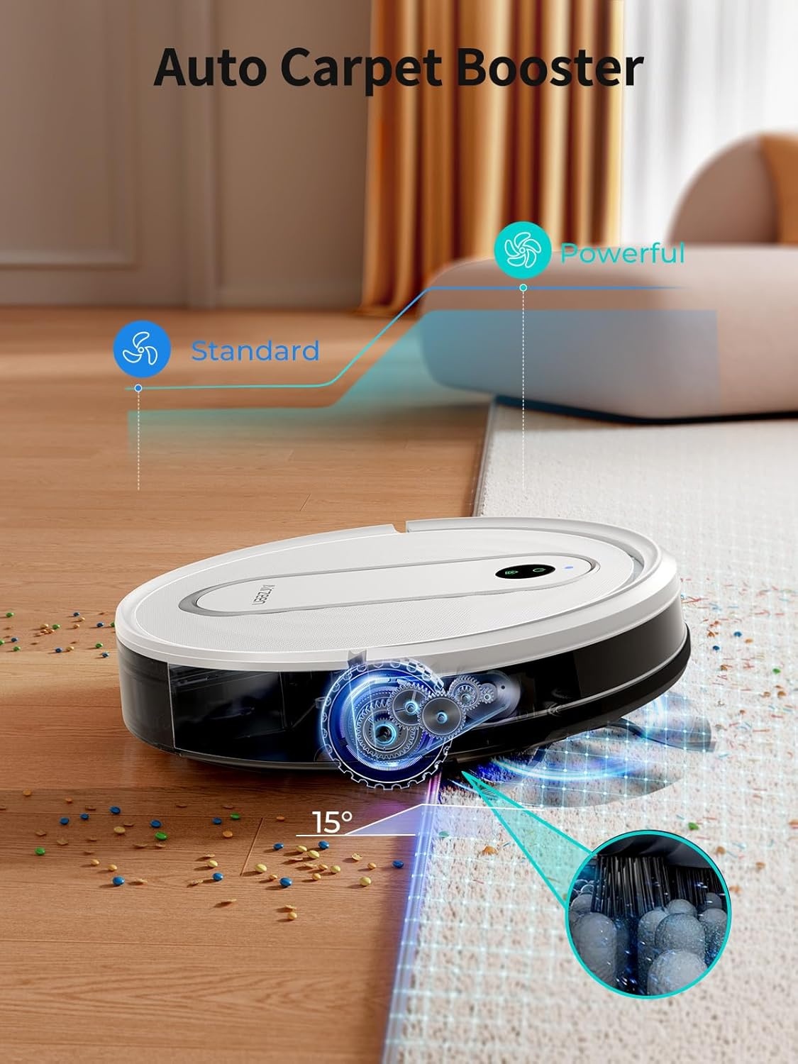 Airzeen Robot Vacuum Cleaner and Mop 4000Pa, Smart Navigation, Sweep/Vacuum/Mop 3-In-1, J10 Vacuum Robot with Auto Carpet Boost, 3-Inch Slim, Wifi/App/Alexa/Remote, for Pet Hair Hard Floor Carpet image number 6