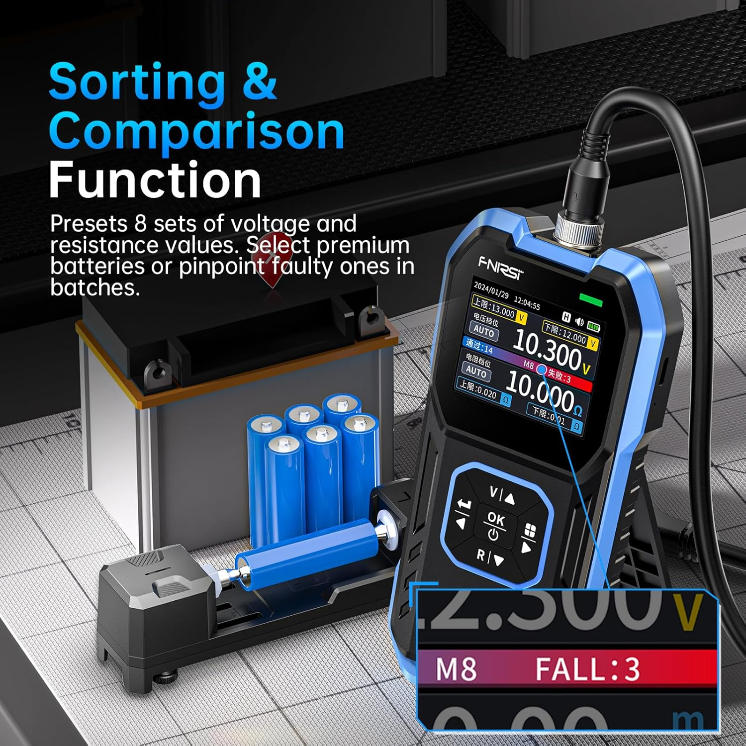 FNIRSI HRM-10 Voltage Internal Resistance Battery Tester, Milliohmmeter 100V 200&Omega;, Car Battery Tester, Battery Checker Tester for All Types of Batteries, AAA AA Battery, Household Battery Analyzer image number 2