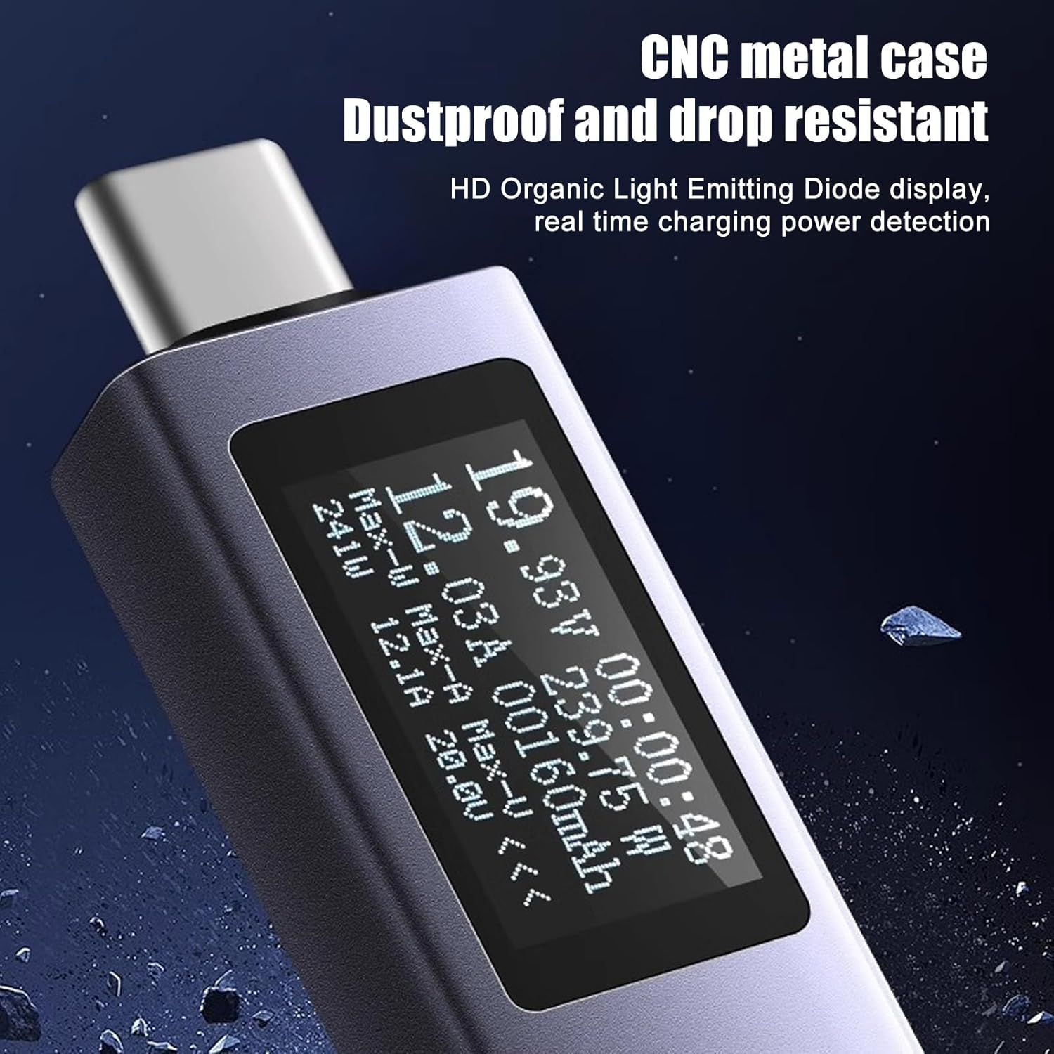 USB Tester Type C Multimeter Voltage Current Meter Power Volt Ammeter DC430V 012A, 0.77In HD Display, Drop Resistant Case, Fast Charge Test Compatibility, Real Time Monitoring image number 3