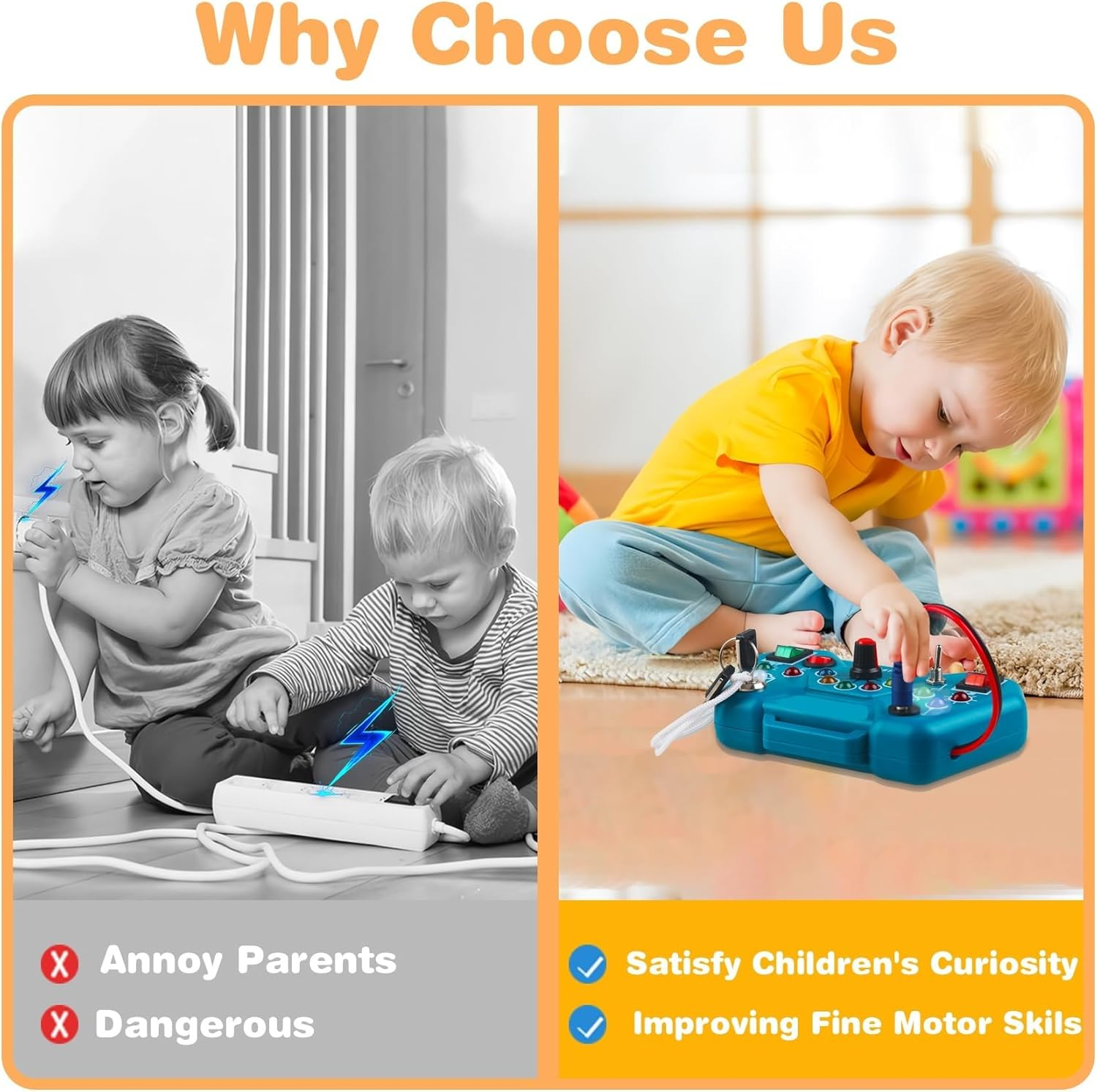 Montessori Toddler Busy Board, 27 LED Light Switches, Montessori Toy for 3-6 Year Old, Kids Sensory Board, Preschool Learning Toys, Sensory Travel, Educational Toys for Christmas and Birthday Gift image number 1