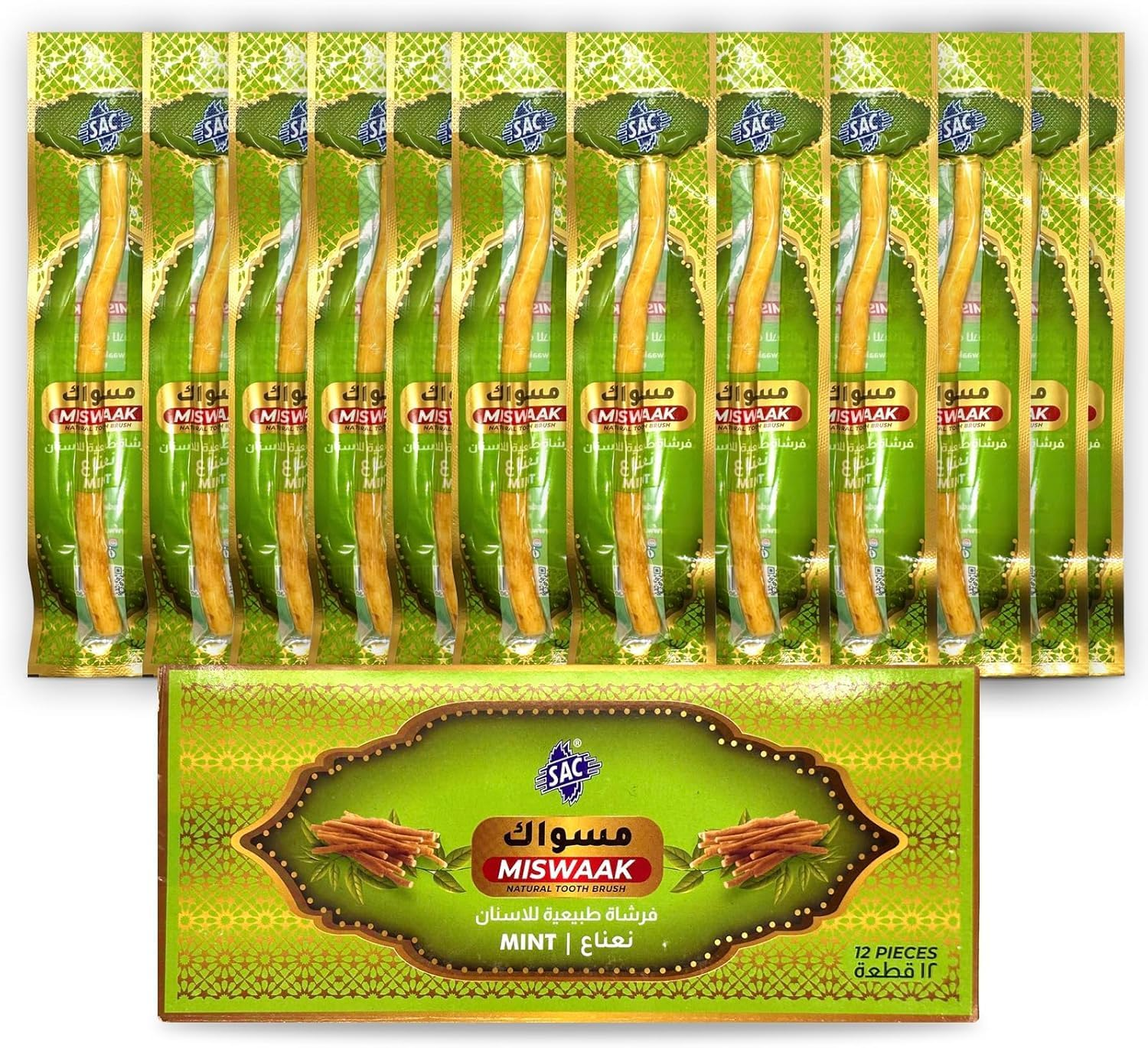 12 Pack Natural Miswak Toothbrush - Vacuum Sealed Traditional Toothbrush Stick - for Healthy Teeths,Gums and Fresh Breath (Mint Flavor) image number 5