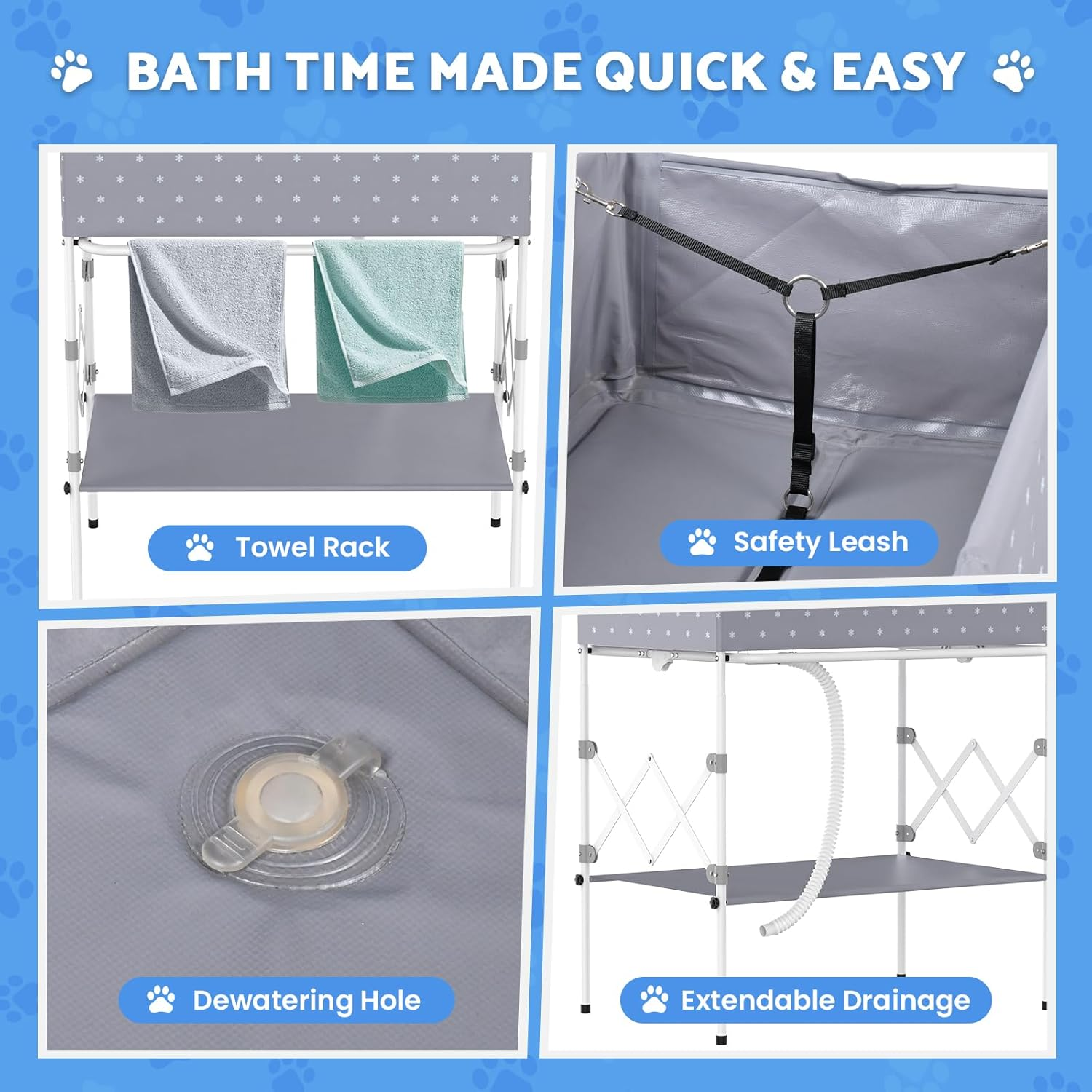 Advwin Portable Dog Bath Tub, Elevated & Foldable Pet Shower Station with Quick Drainage, Bathing Tub for Washing & Grooming Small and Medium Size Dogs, Cats and Other Pet, Indoor & Outdoor