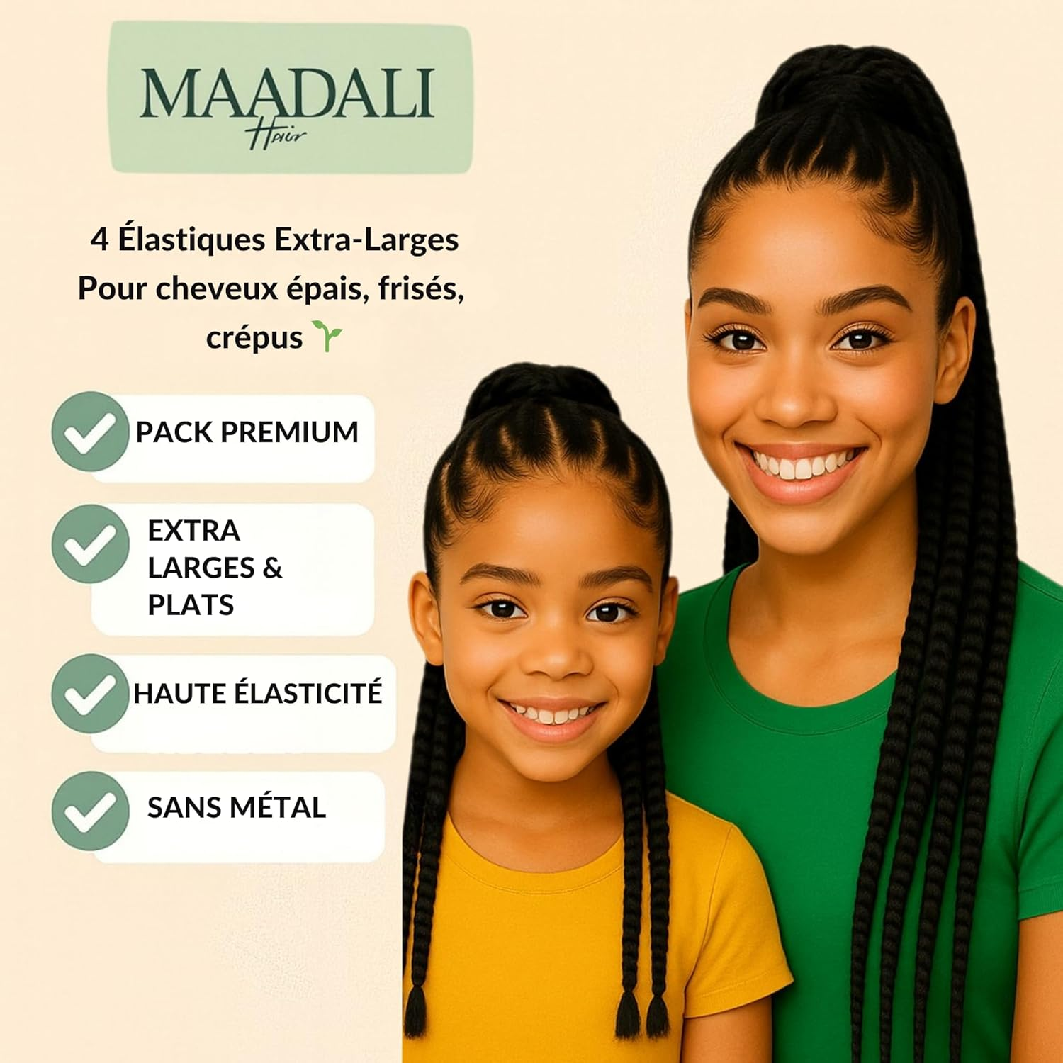 Maadali Extra Large Hair Bobbles for Frizzy, Curly, Thick Hair, 4 Pieces, 4.5 Cm Diameter, 5.5 Mm Thick, Strong and Comfortable Hold without Marks - Black Rubber Bands - Hair Accessories image number 4