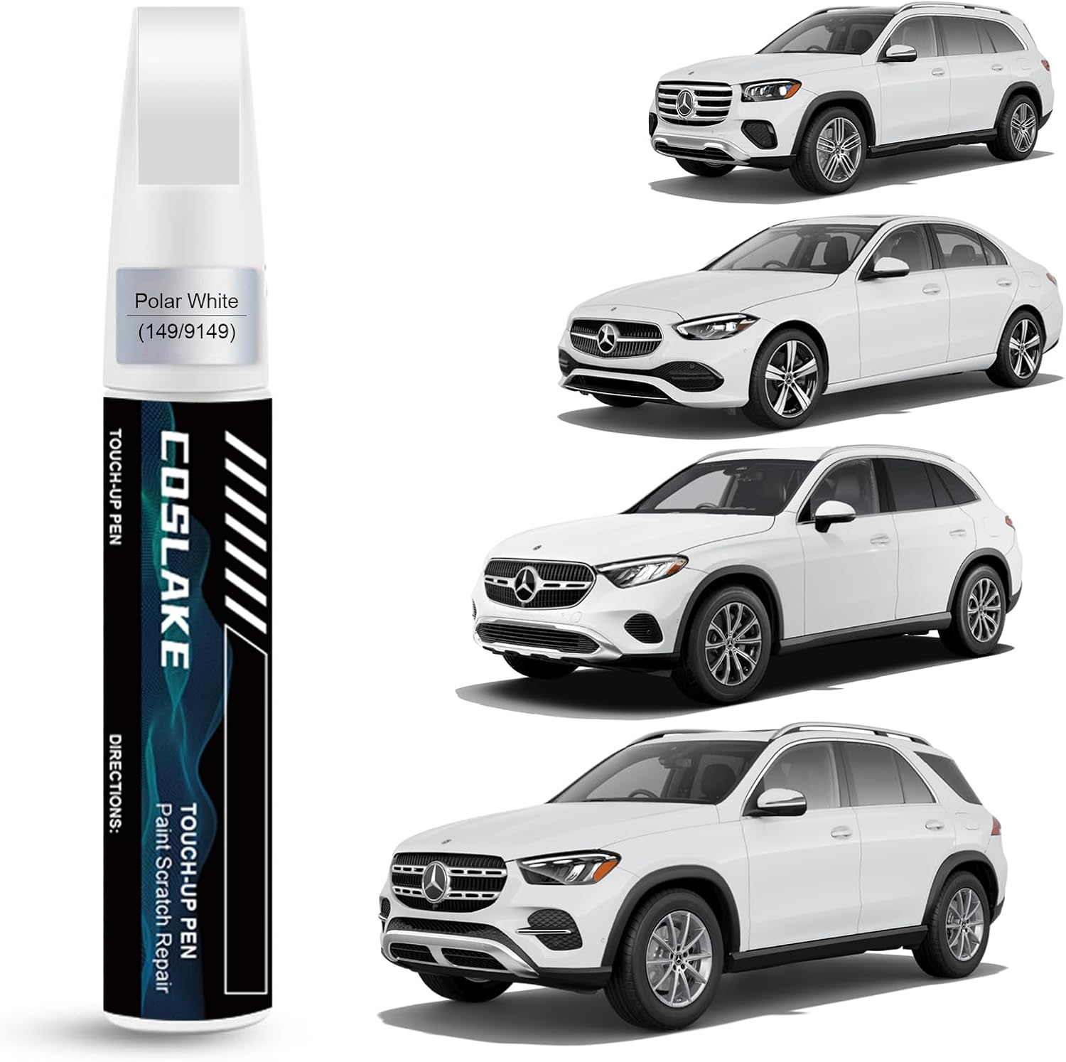 COSLAKE Car Touch up Paint(Polar White(149/9149)) for Mercedes-Benz, Car Paint Scratch Repair Kit, Quick & Easy Solution to Repair, 2 in 1 Scratch Remover Pen with Color-Matched