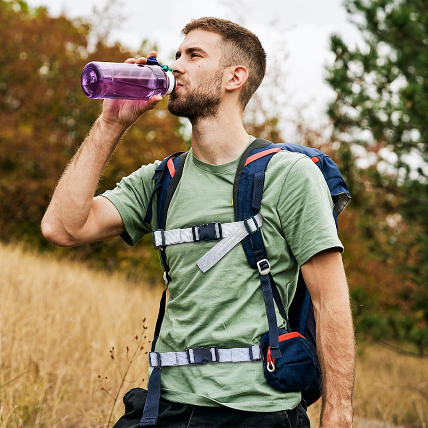 2 Pair Backpack Chest Strap, 2.5Cm Adjustable Sternum Straps for Backpacks Chest Harness Strap Quick Release Backpack Straps Backpack Clips Anti-Slip for Pack Luggage (Grey, One Size) image number 3