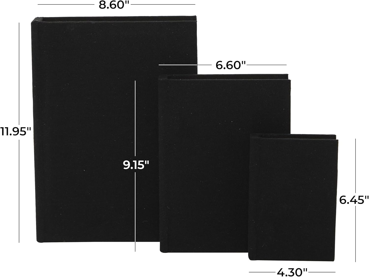 Deco 79 Linen Faux Book Box, Set of 3 12", 9", 6"H, Black image number 1