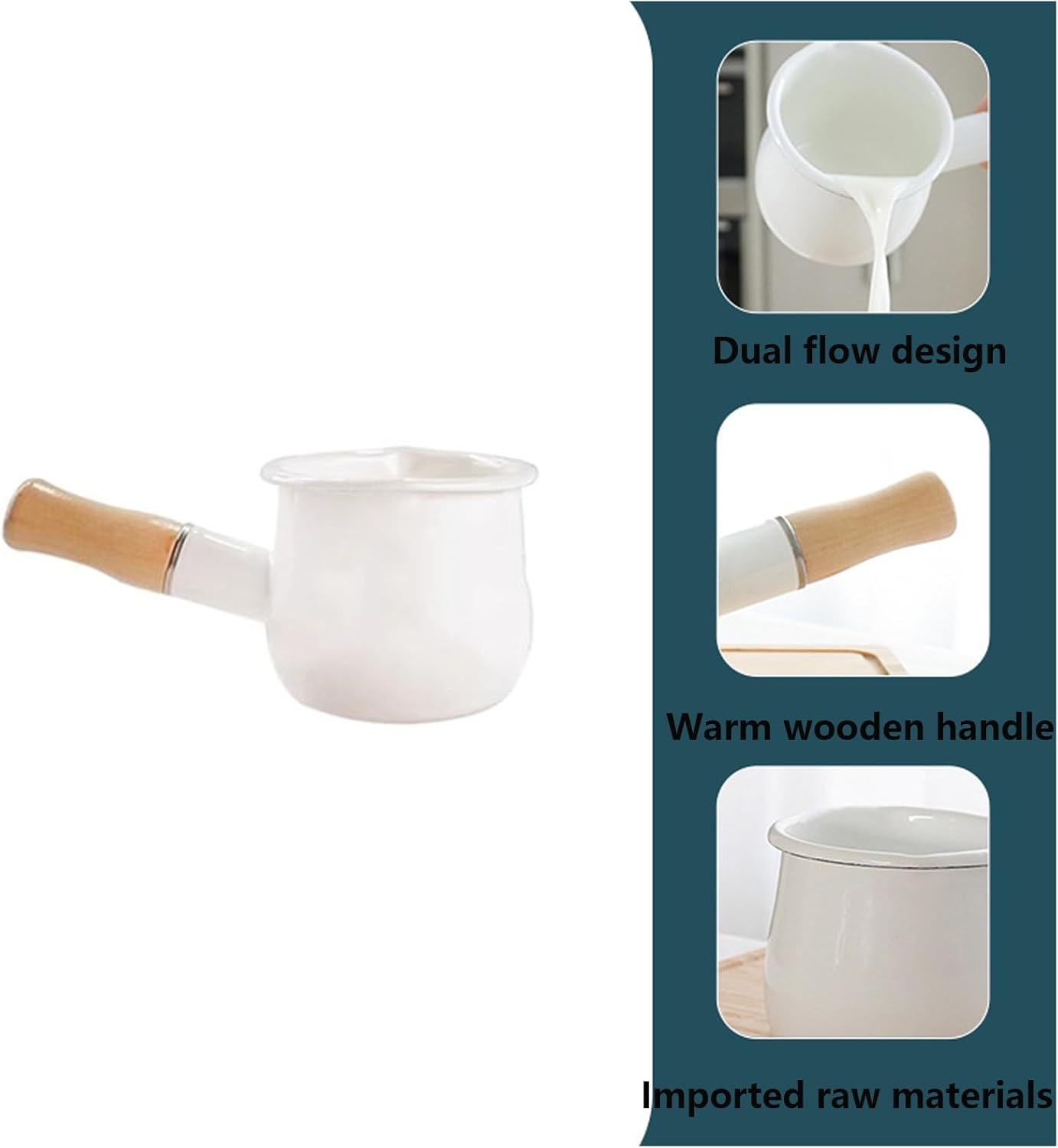 Small Size Non-Stick Milk Pan with Wooden Handle, Electromagnetic and Gas Universal Flat Bottomed Pot, 550Ml Whitemilk image number 4