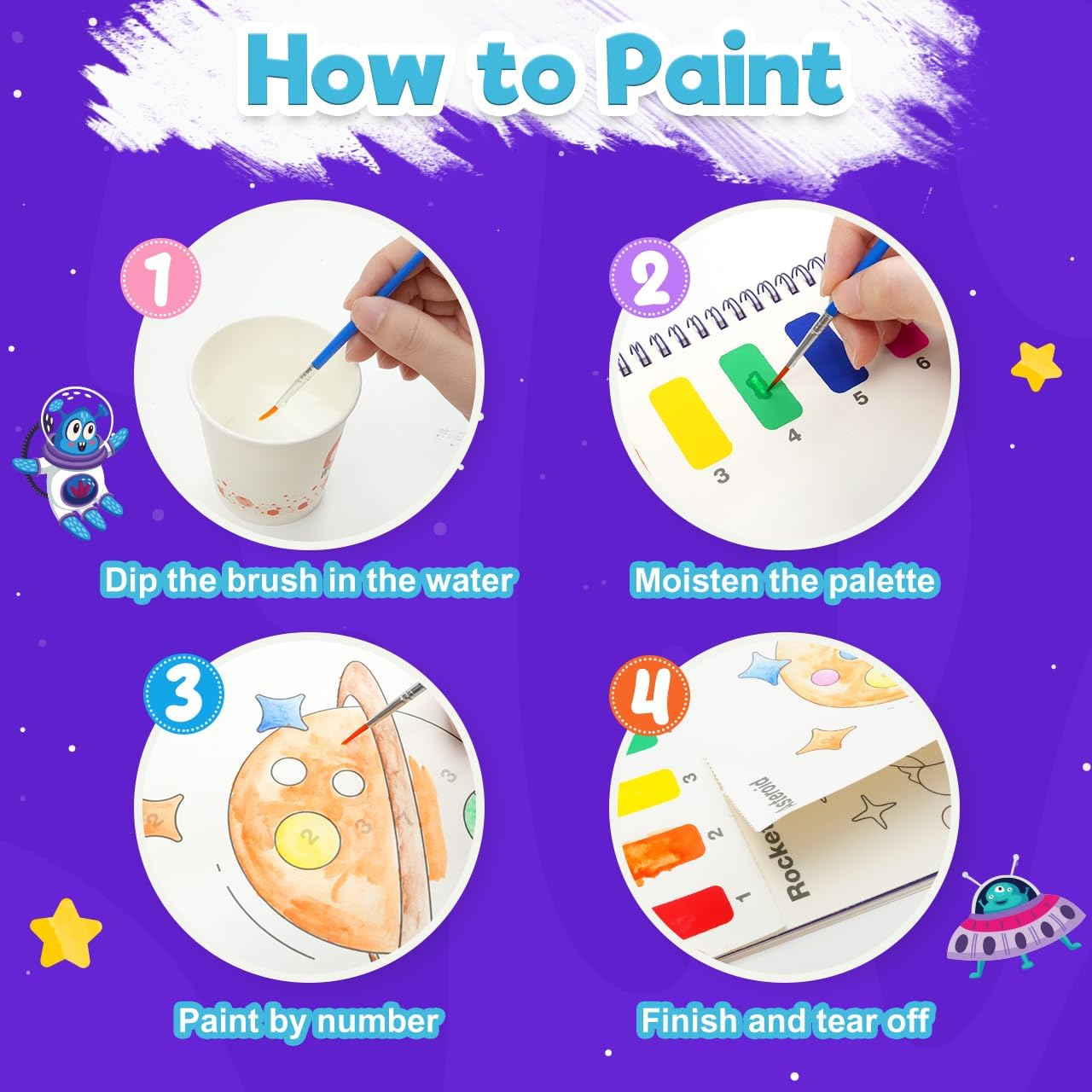 ZMLM Paint with Water Coloring Books for Toddlers - Mess Free Painting Activity for Kids - Arts & Crafts Gift Toy for Boy Girl Ages 4 5 6 7 8 - Birthday Christmas Easter Stocking Stuffers, Space image number 3