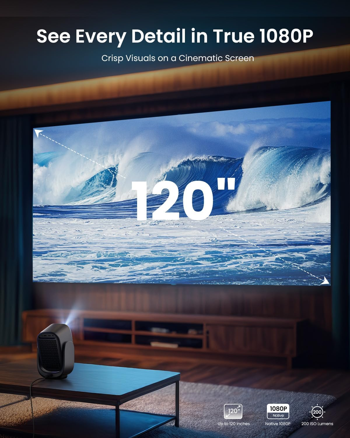 Dangbei N2 Mini Projector with Wifi and Bluetooth, Netflix Officially Licensed, 1080P Smart Portable Projector Dolby Audio, Auto Focus, Auto Keystone image number 2