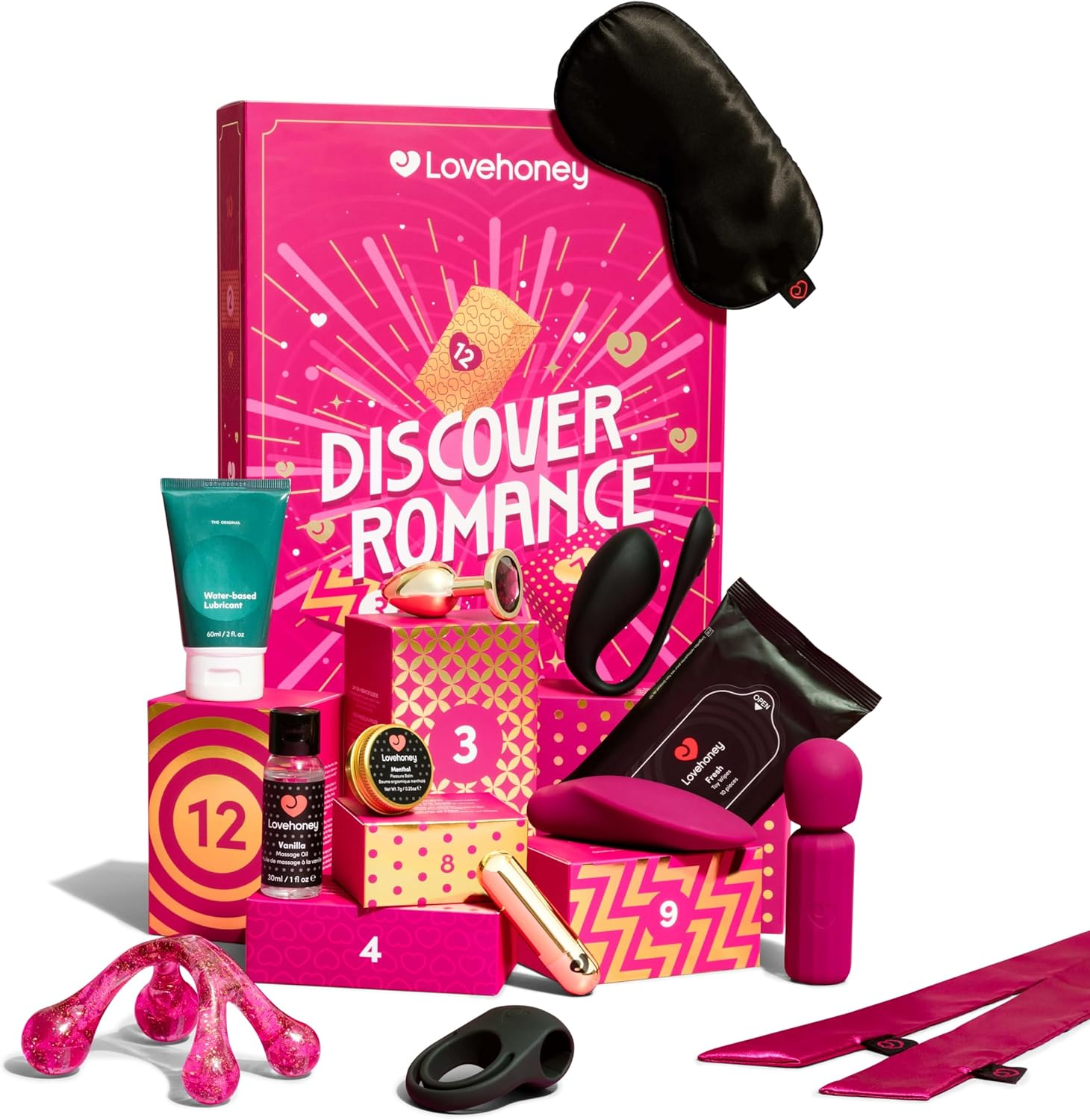 Lovehoney Romance Advent Calendar 2025 | 12 Day Couples Sex Toy Kit Gift Set | Remote Control Egg Vibrator, Cock Ring, Butt Plug & Lubricant | Erotic Adult Toys for Men & Women | Worth over $450