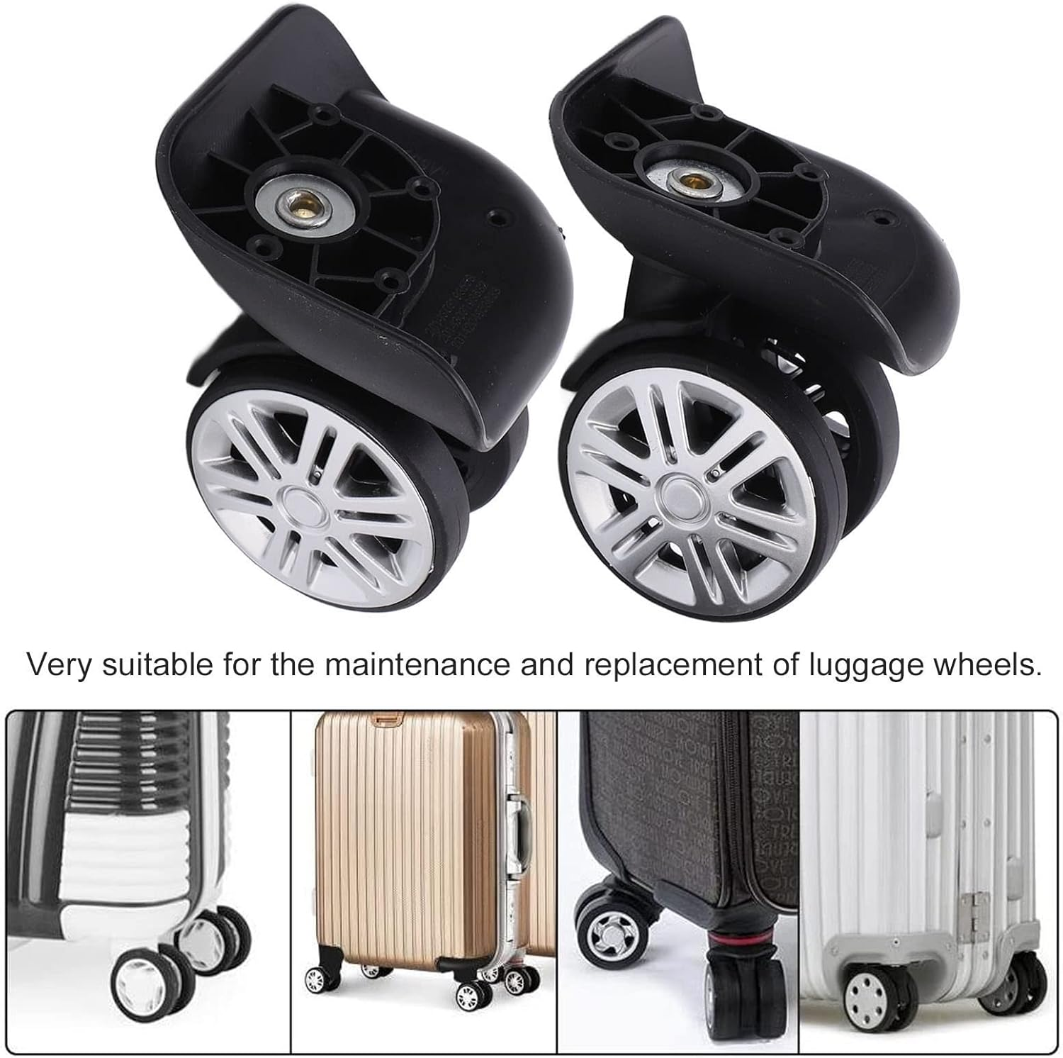 KOSDFOGE Suitcase Caster, 1 Pair Luggage Replacement Wheels Quiet Suitcase Luggage Caster Wheels Repair Parts