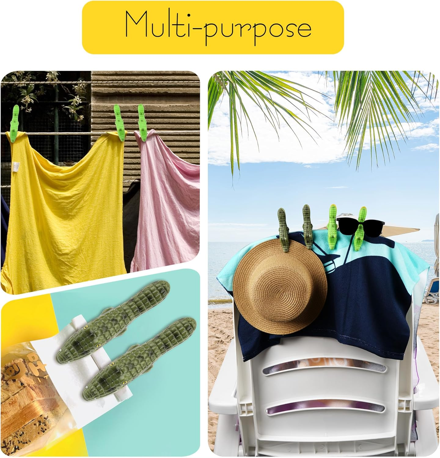 SHIDOW Crocodile Beach Chair Towel Clip, Heavy Duty Clothes Pins, Unique Green Crocodile Shape Clothes Clip for Beach, Pool Party, Camp, Hot Spring (8 Pcs) image number 2