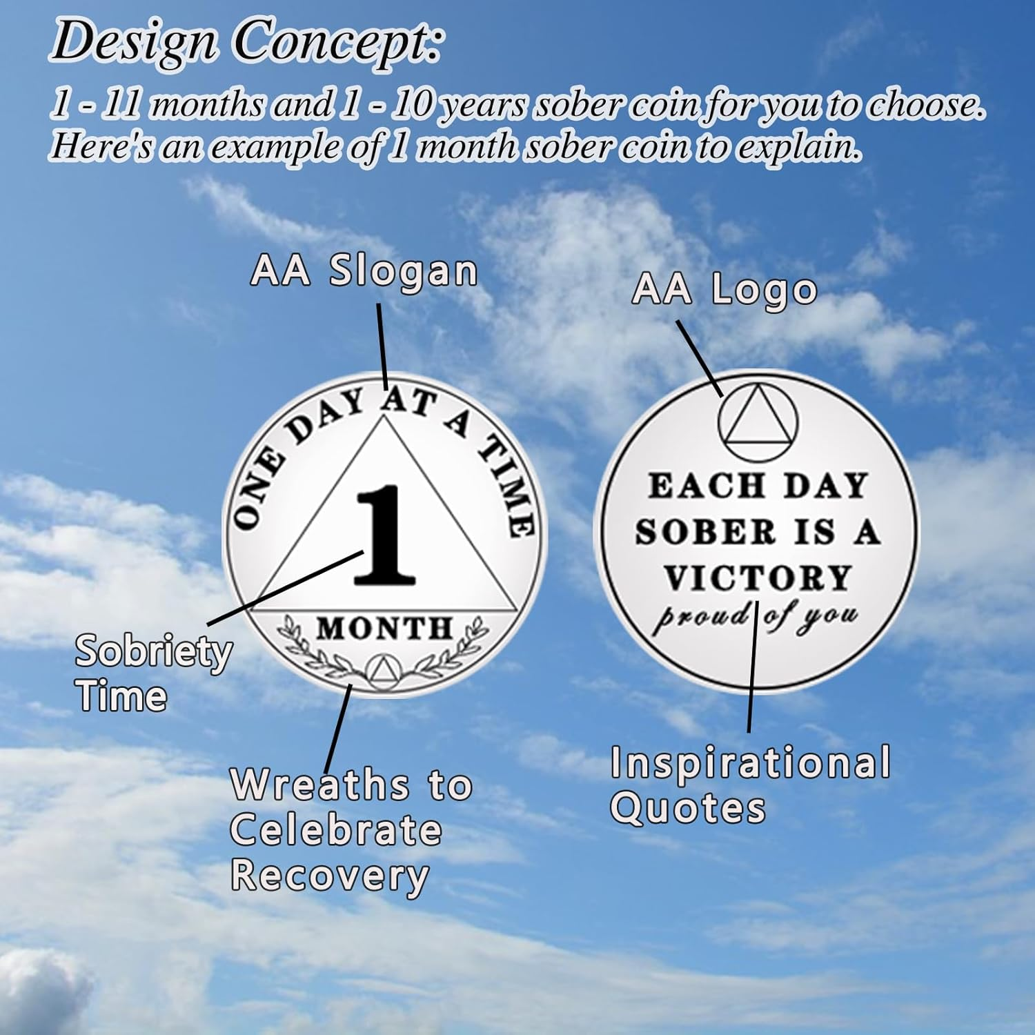 1 Year Sobriety Chip, One Day at a Time AA Chips and Medallions - Sobriety Recovery Coin Sober Token for Alcoholics Anonymous Recovery Sobriety Gifts image number 5