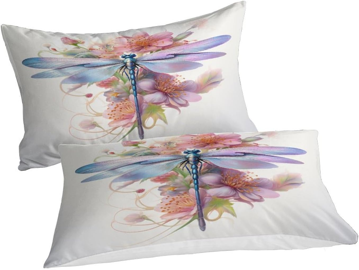 Dragonfly Duvet Cover Set Flower Comforter Cover for Teens 3D Print Bedding Set Microfiber Quilt Cover with Zipper Closure 3 Pieces with Pillowcases,King（210X245Cm） image number 3