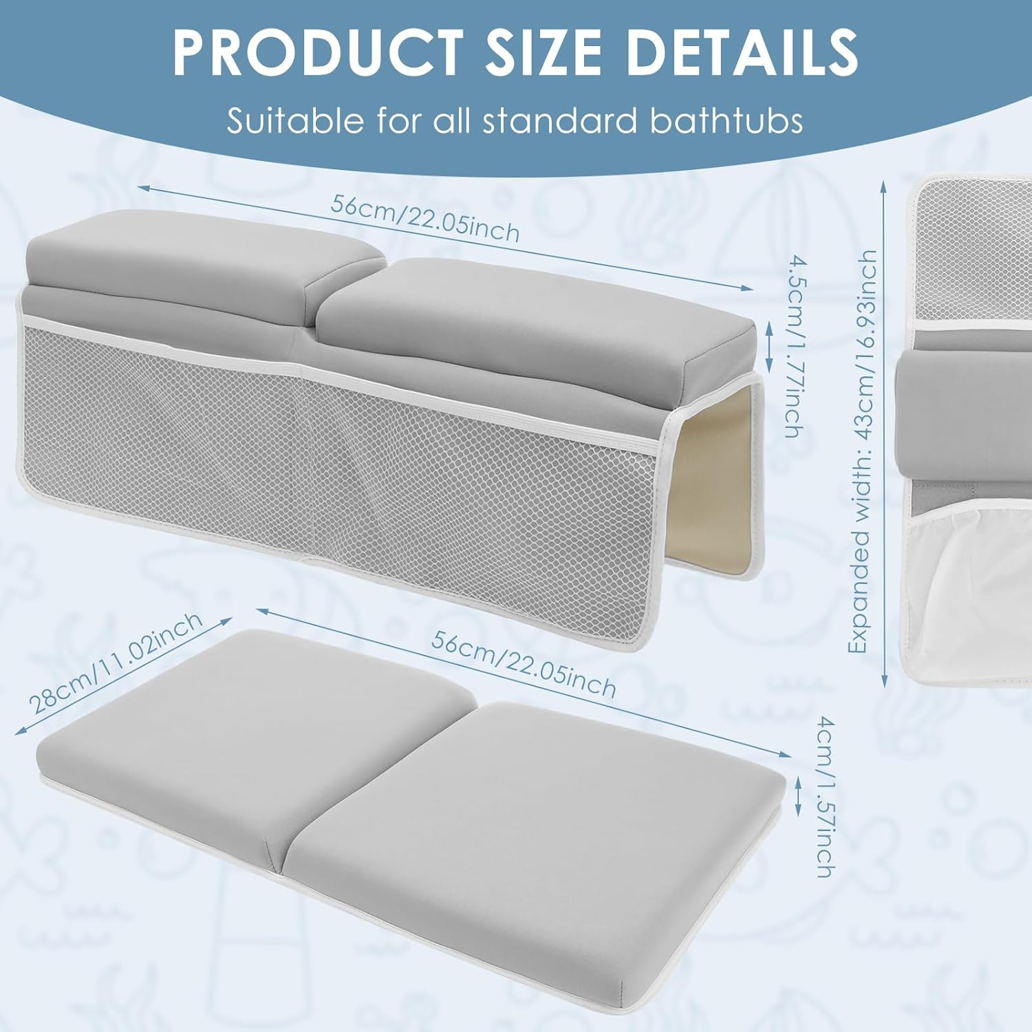 Bath Kneeler Set, Foldable Non Slip Bath Elbow Rest Pad, Comfortable Non-Slip Kneeling Mat Cushion, with Toys Organizer, Foldable Foam Mat, for Baby Bathing Time image number 1