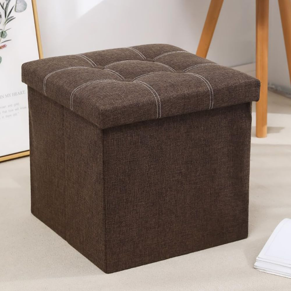 Hbluefat Folding Storage Ottoman Bench Footrest Seat Chest Coffee Table Toy Box for Living Room Hallway,Linen-Look Fabric (Grey, 55L)