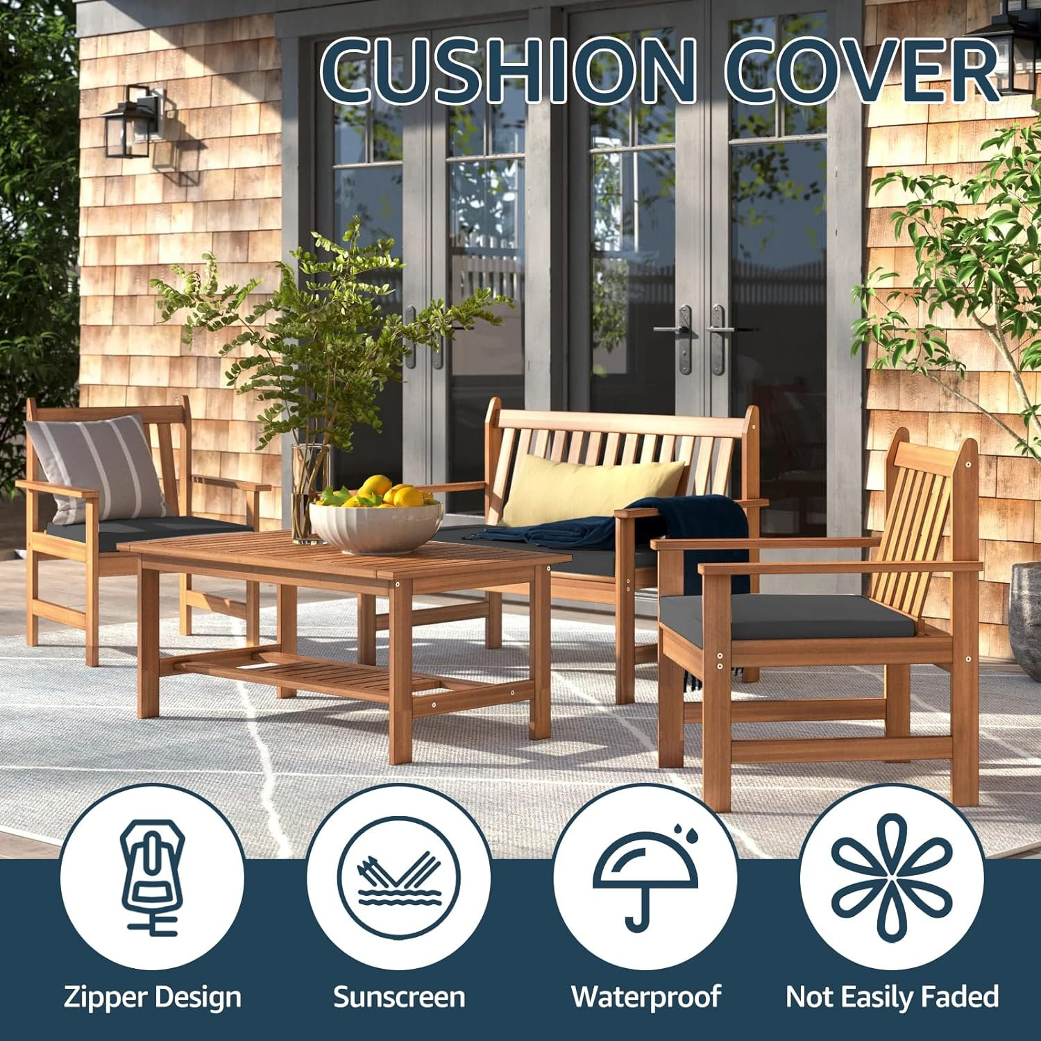 4Pcs Patio Seat Cushion Covers,60 X 60 X10Cm Thicken Patio Chair Cushion Cover, Dust-Proof Patio Seat Cushion Slicovers with Zipper,Slip Covers for Patio Garden Backyard (Gray)