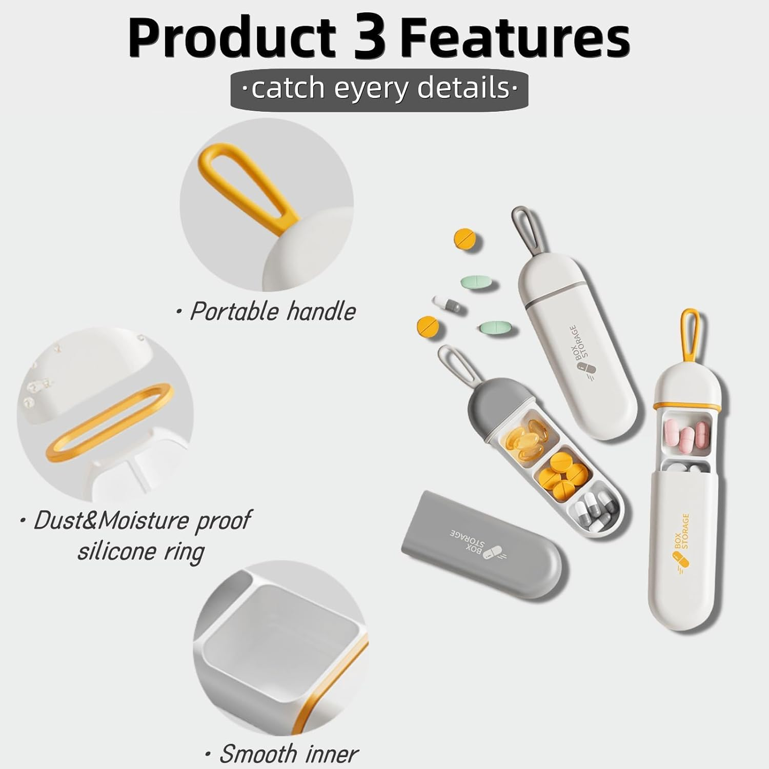 3 Pcs Travel Pill Case, Portable Daily Medicine Box, 3 Compartments Portable Pill Case, Small Size Compact Moisture Proof Pill Box for Vitamins, Medications, Fish Oils, for Travel & Daily Use image number 3