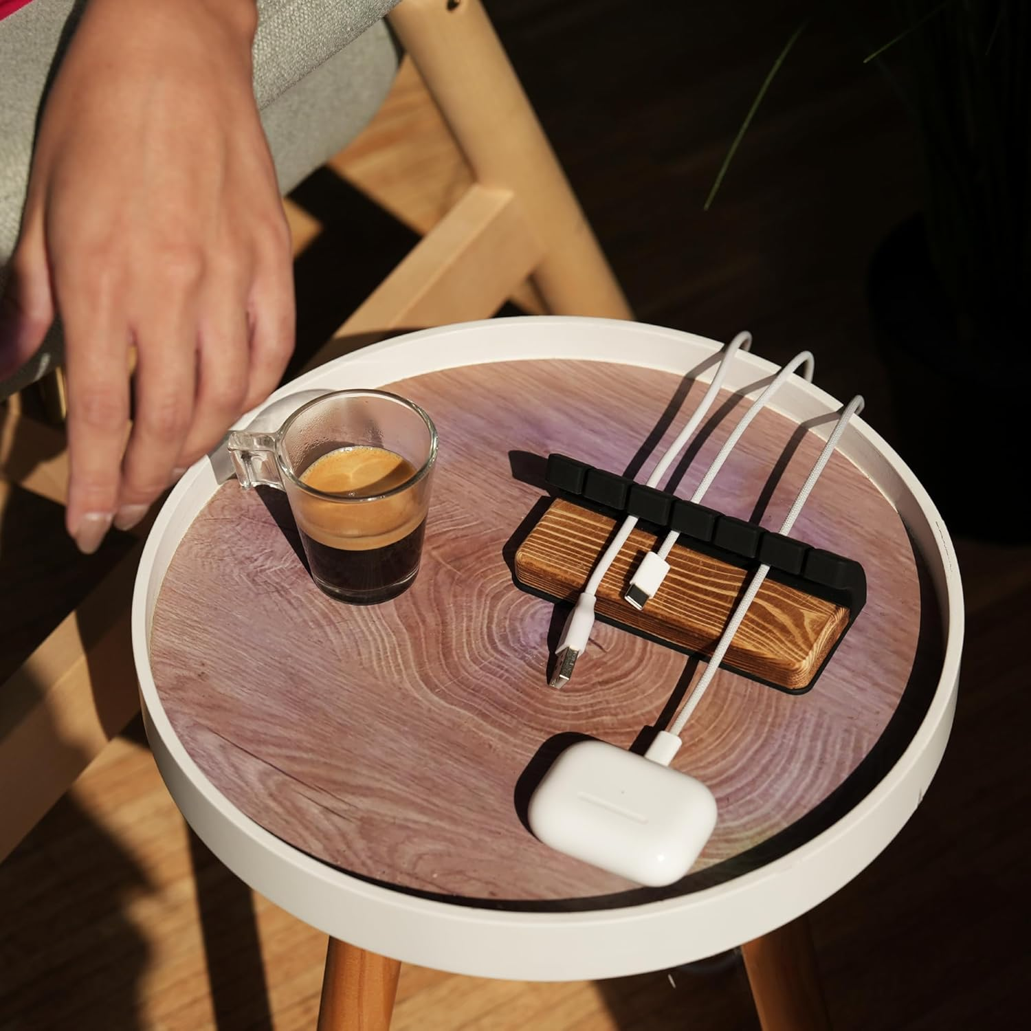 Home Office Accessories Cable Organiser - Office Desk Organiser for Cable Management - Wood and Silicone Refined Look, 6-Slots for Devices Charging Cable, Adhesive Free, Portable image number 6