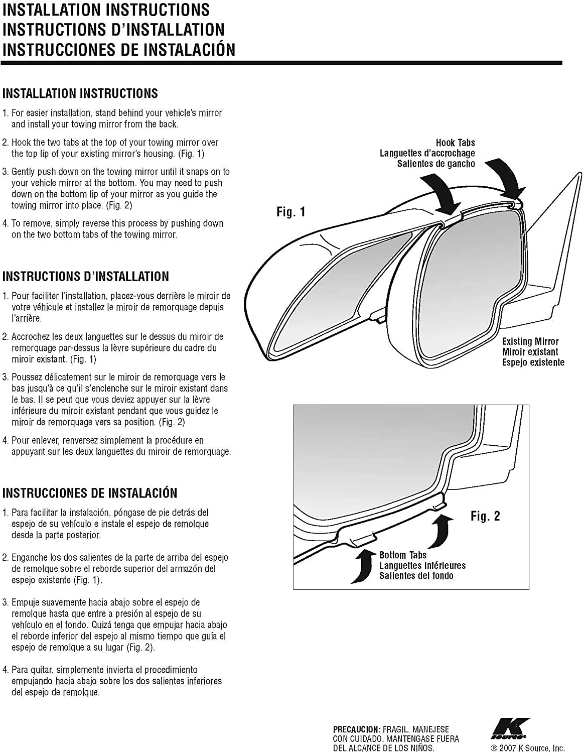 K Source Snap & Zap Custom Towing Mirror Pair for Ford F150, Black image number 4