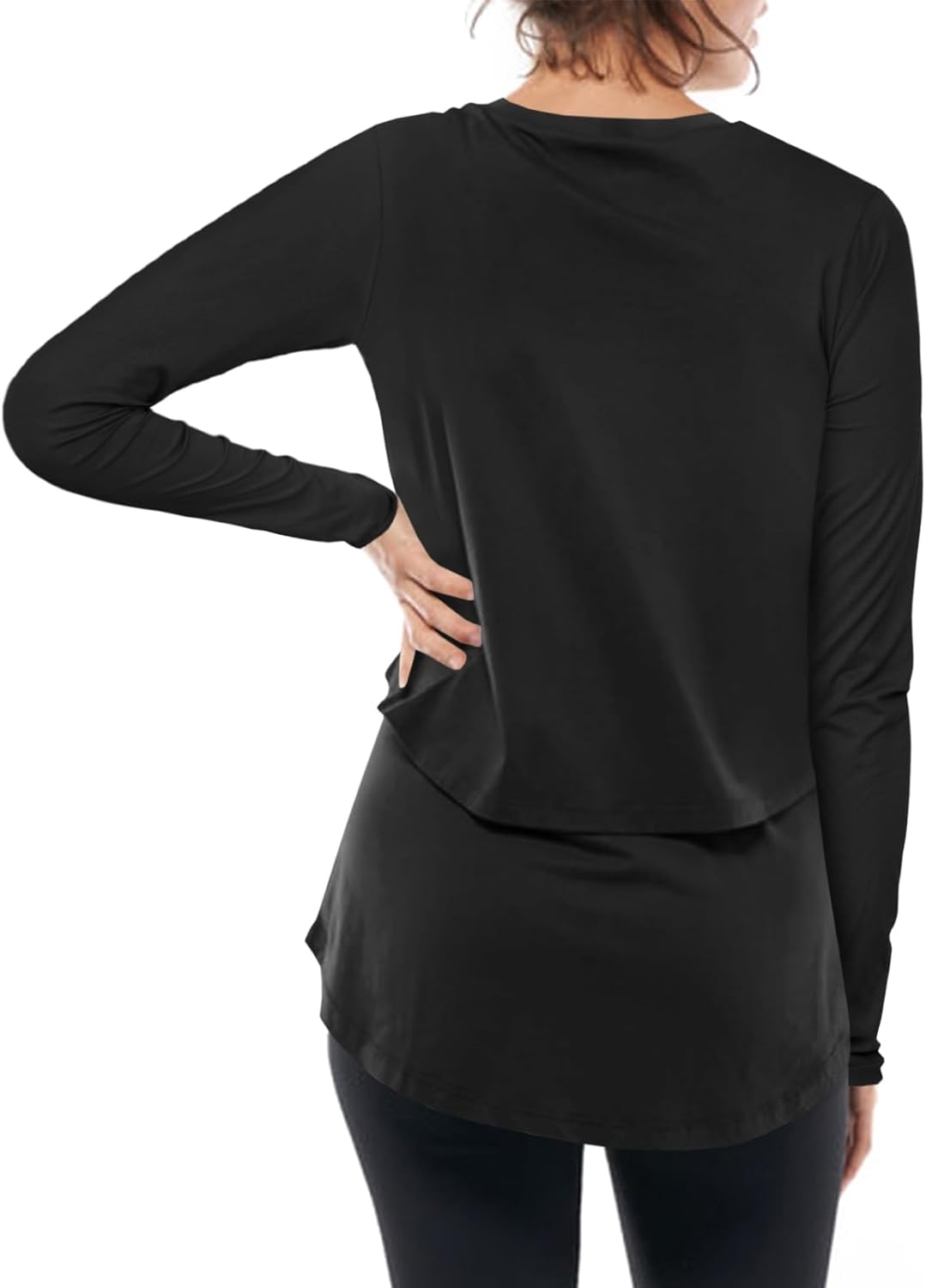 Tankaneo Womens Maternity Nursing Tops Casual Long Sleeve Double Layer Breastfeeding Shirts Pregnancy Clothes image number 2